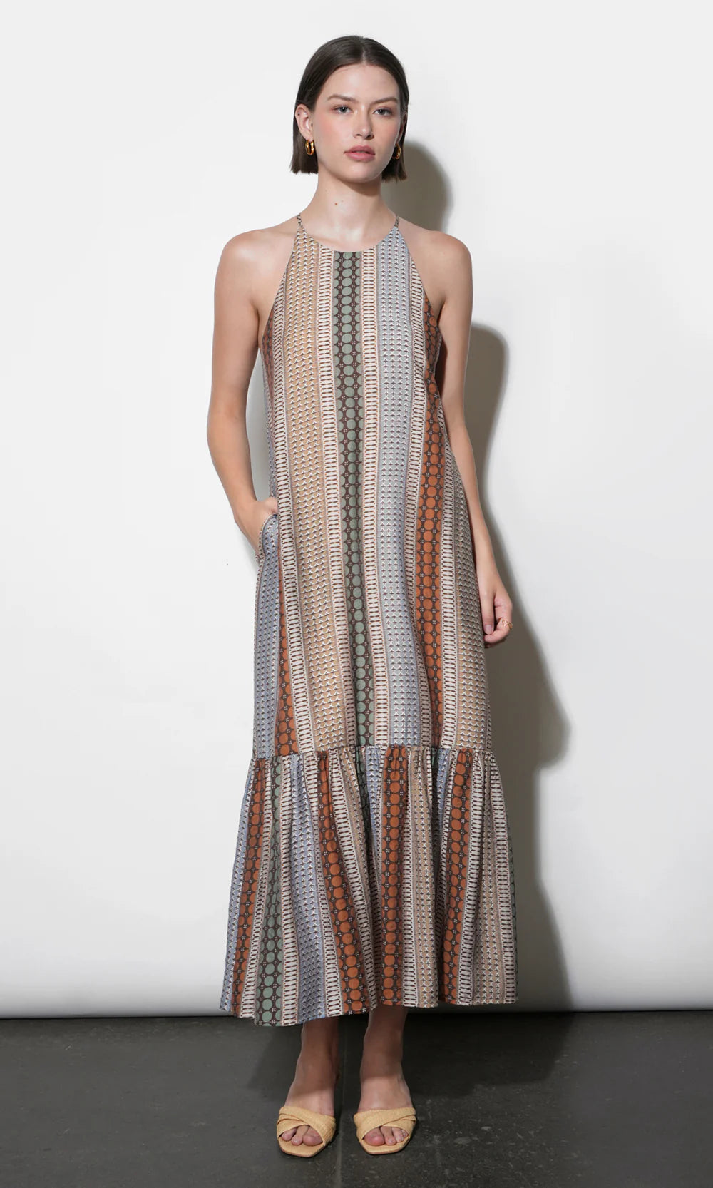 Faith Cross Back Strap Midi Dress - Brown Combo