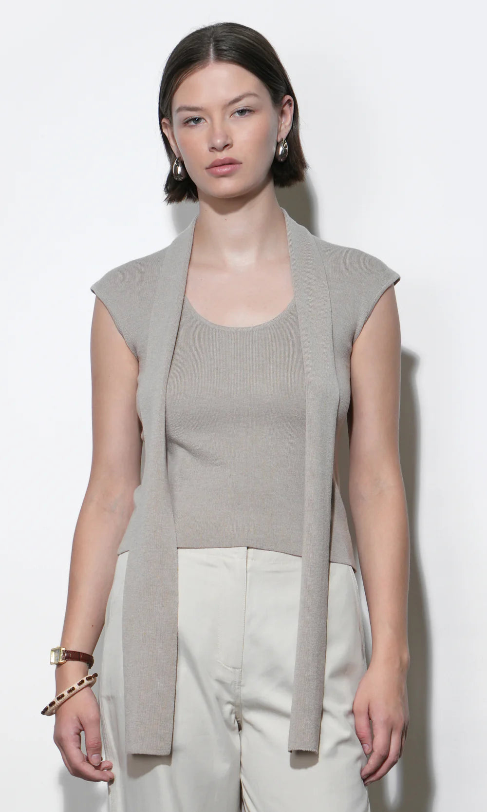 Hannah Scarf Knit Top - Oat