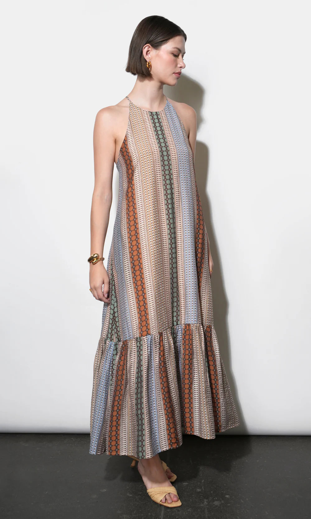 Faith Cross Back Strap Midi Dress - Brown Combo