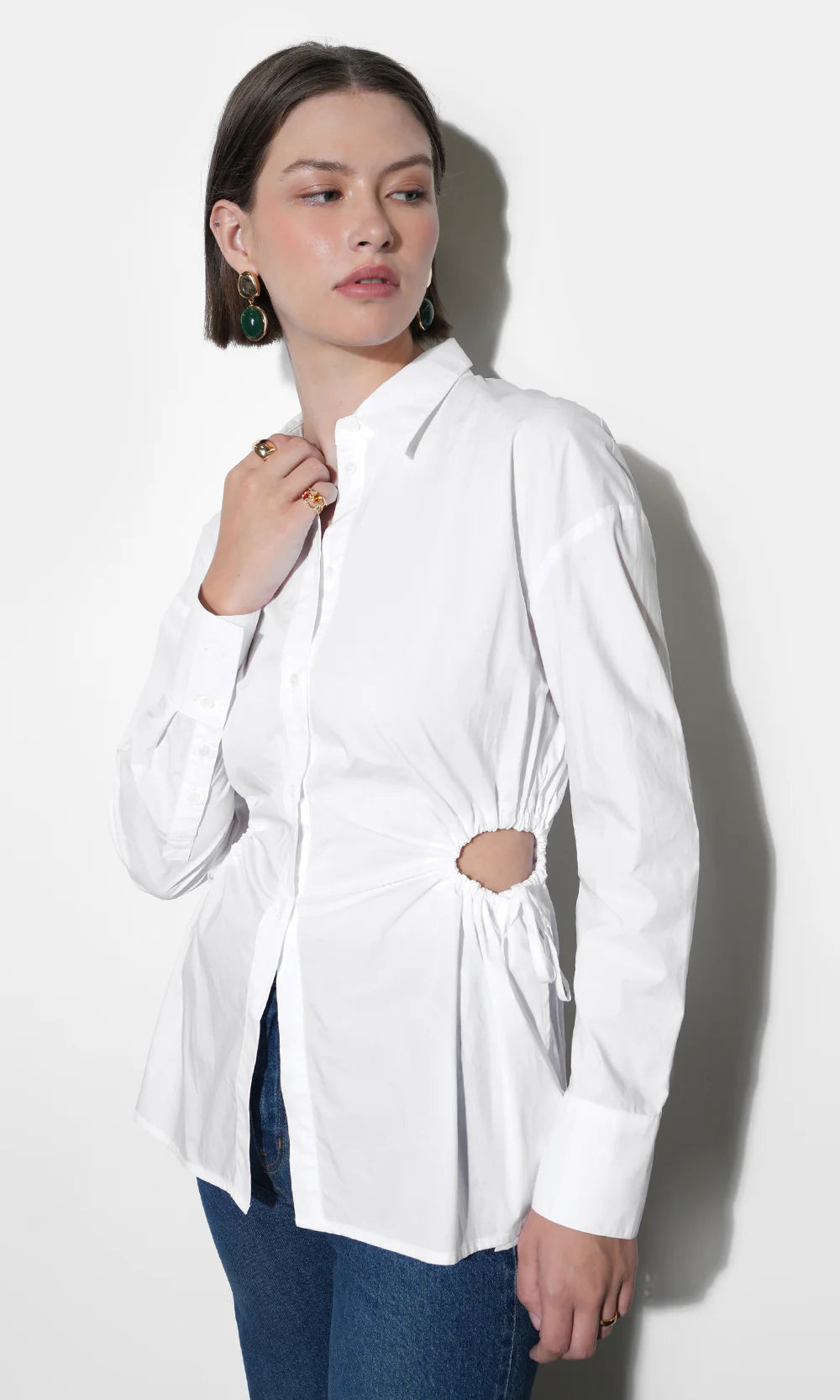 Naira Side Open Drawstring Shirt - White