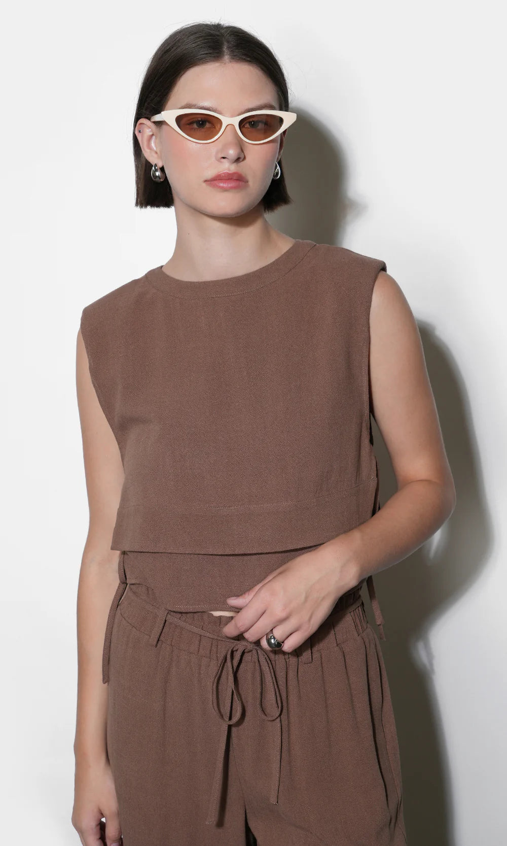 Luna Double Layer Side Tie Top - Brown