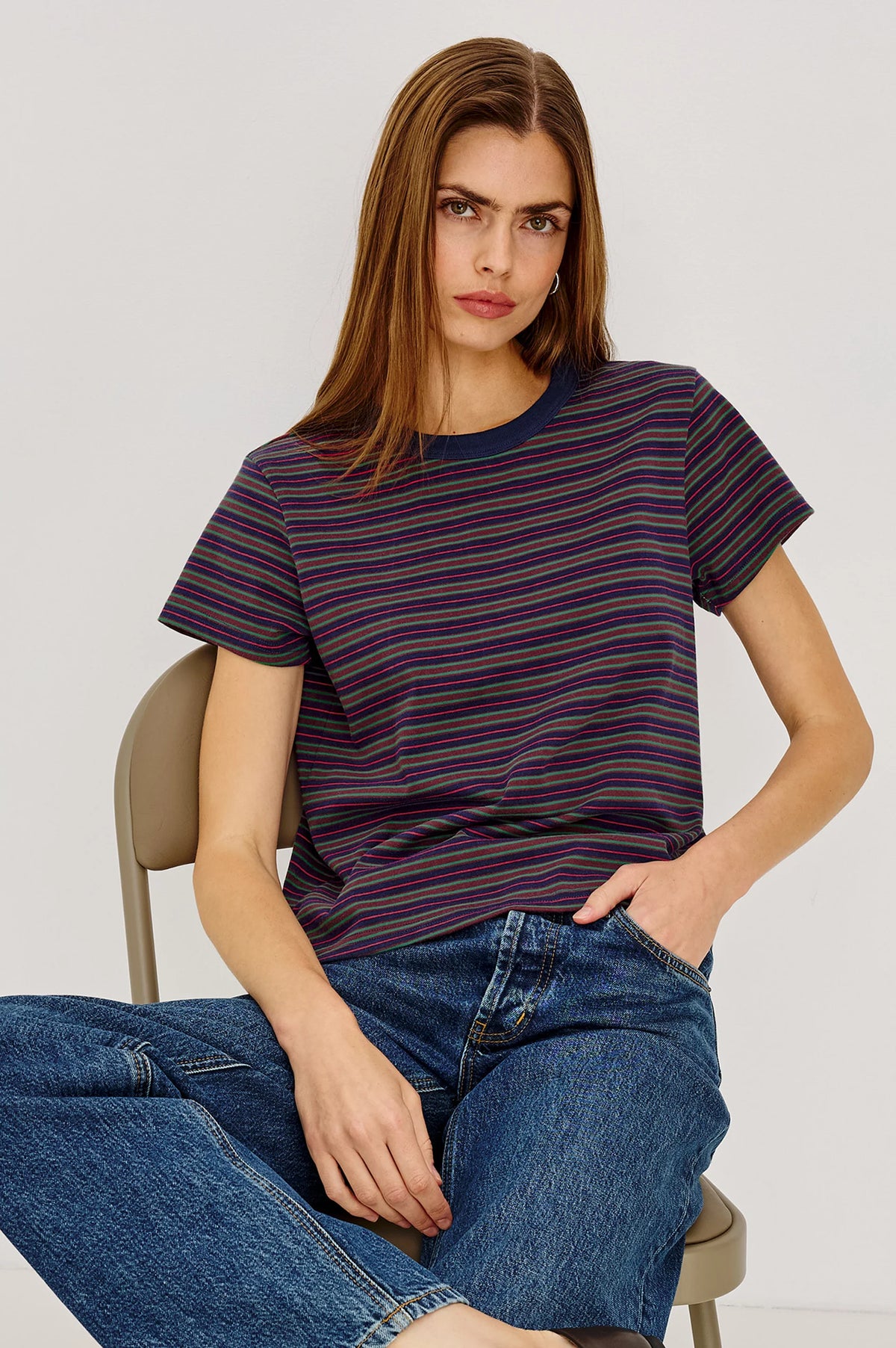 Girlfriend T-Shirt - Maroon Navy Stripe