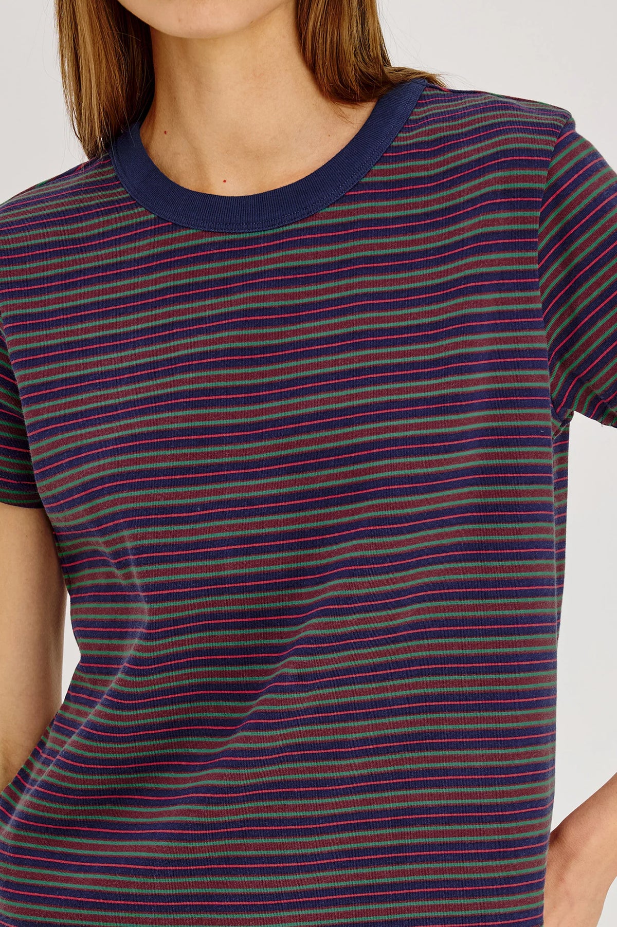 Girlfriend T-Shirt - Maroon Navy Stripe
