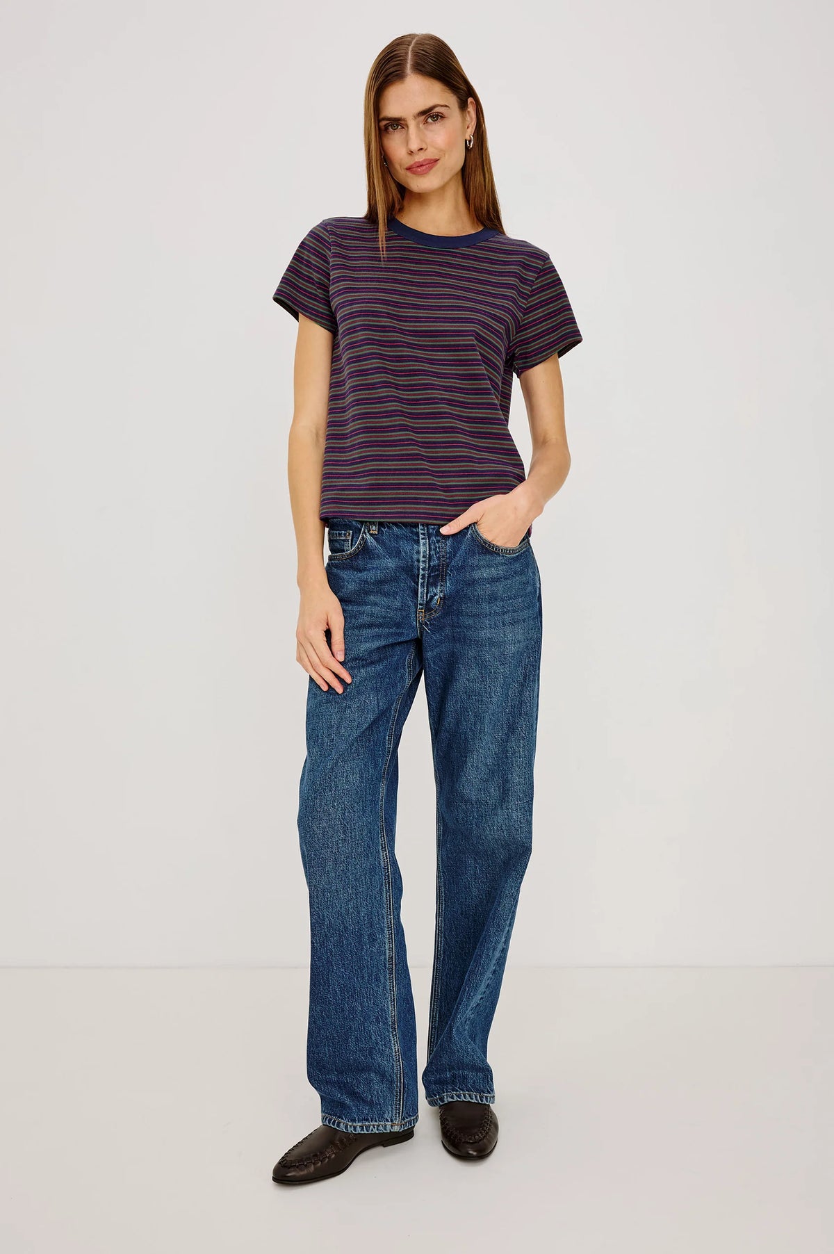 Girlfriend T-Shirt - Maroon Navy Stripe