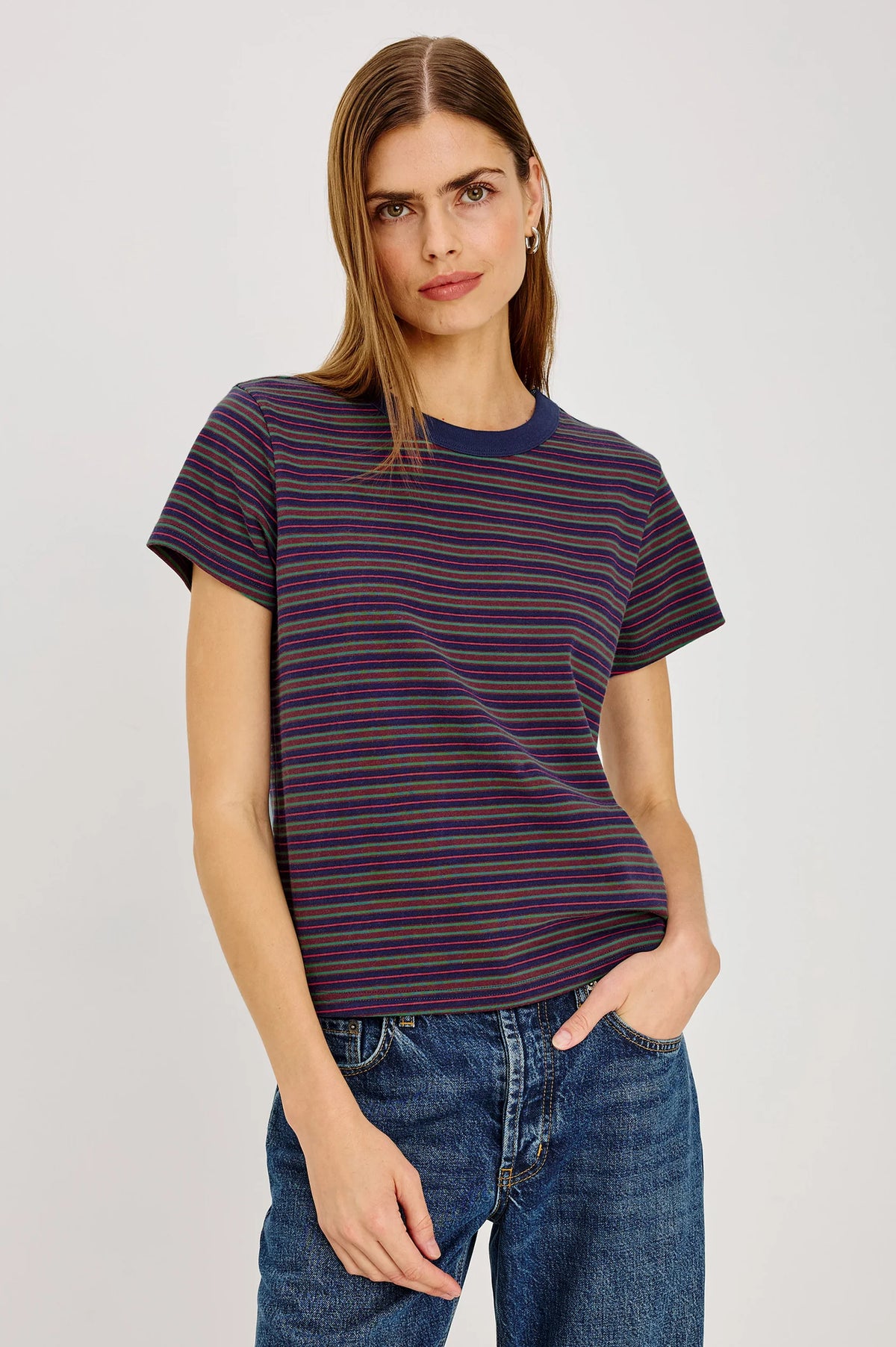 Girlfriend T-Shirt - Maroon Navy Stripe