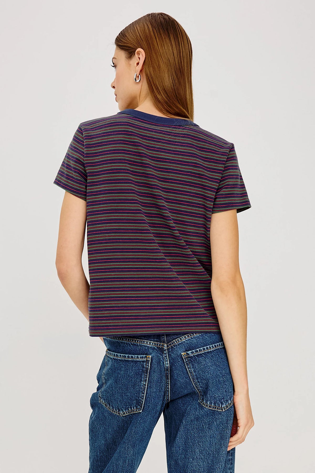 Girlfriend T-Shirt - Maroon Navy Stripe