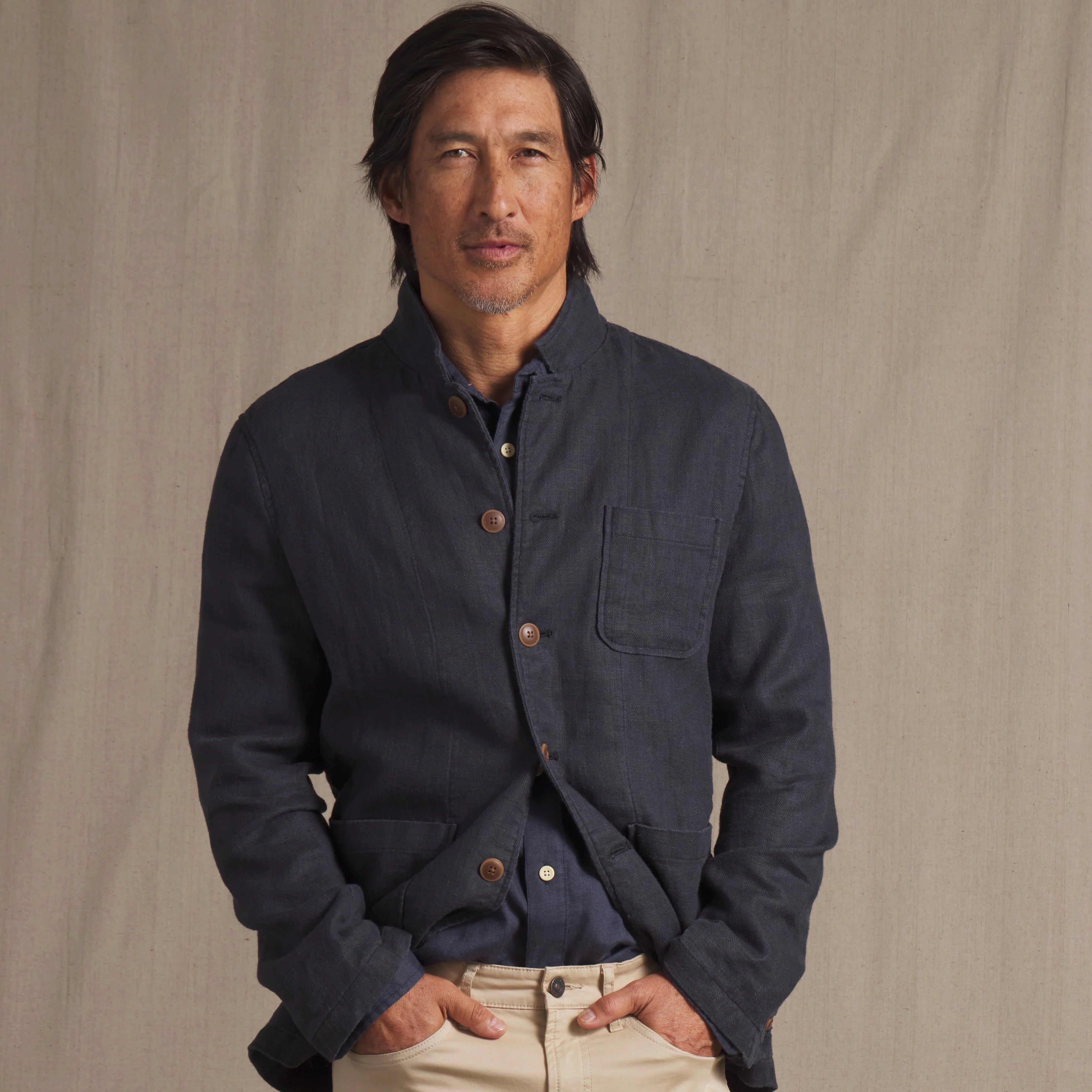 Nelson Ramie Stand Up Collar Jacket