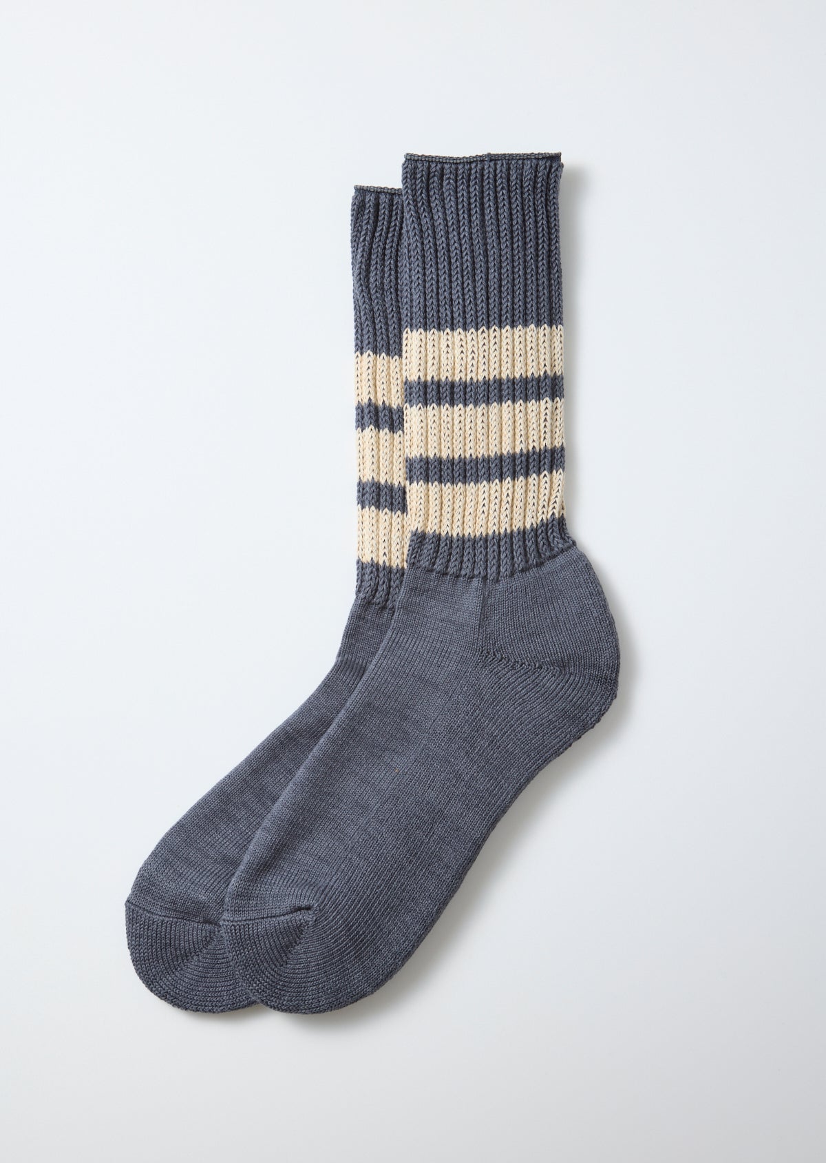 Coarse Ribbed Crew Socks - Faded Blue/Ivory