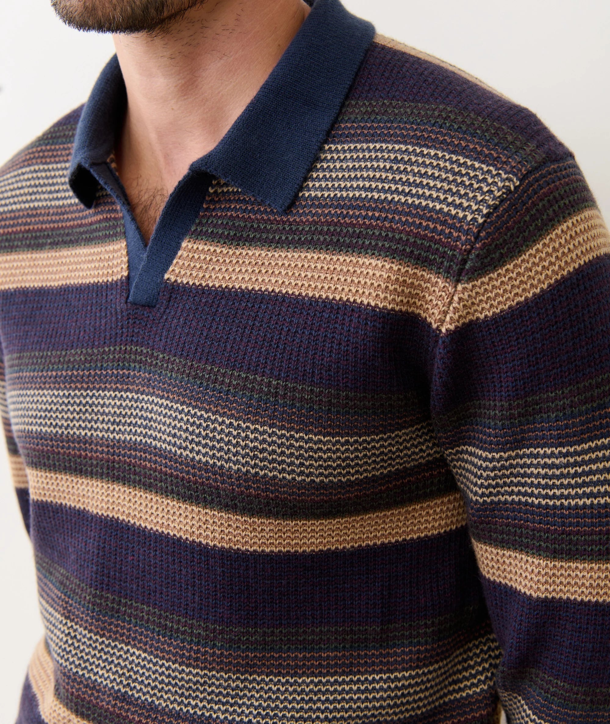 Liam Long Sleeve Sweater Polo - Warm Multi Stripe