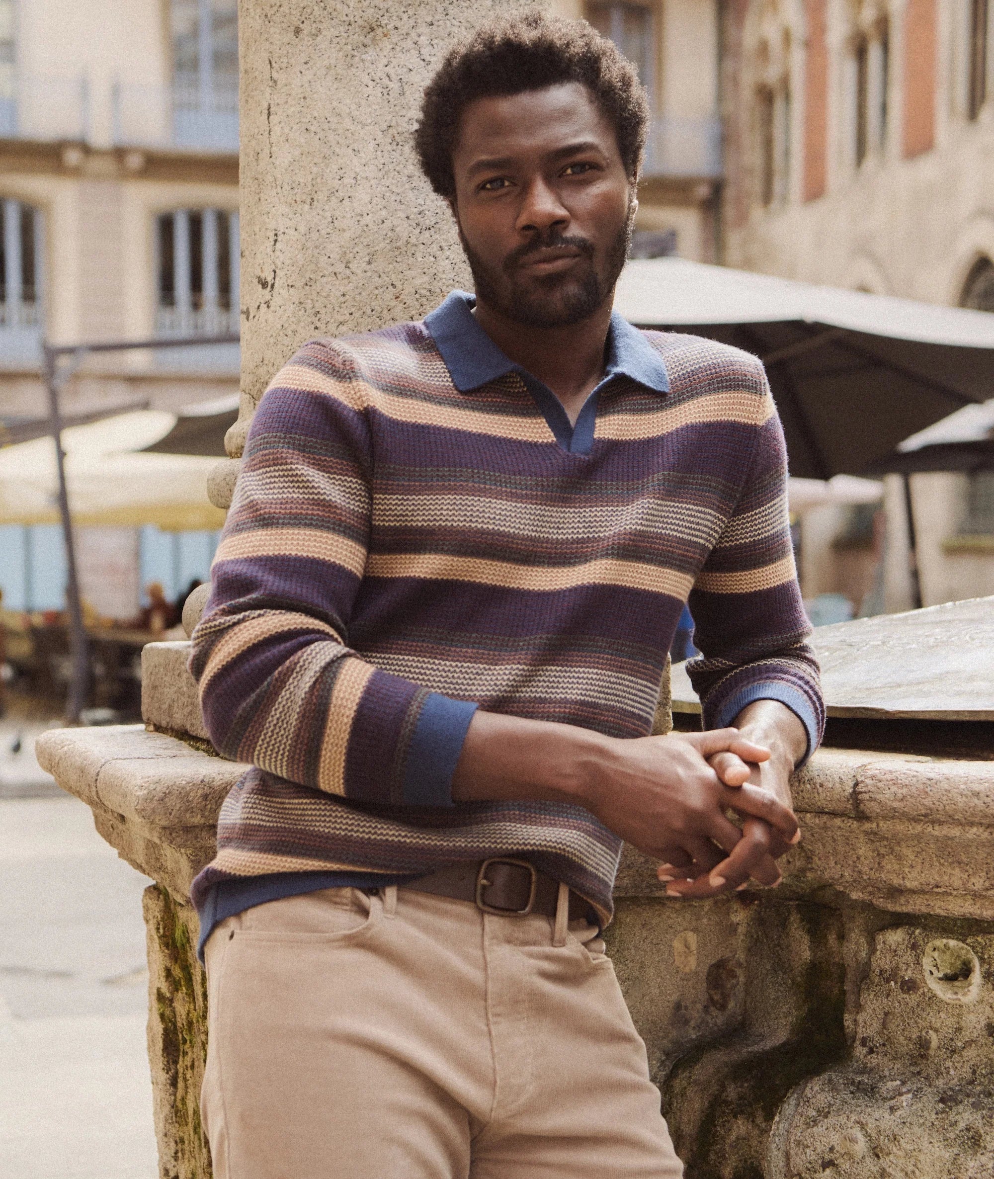 Liam Long Sleeve Sweater Polo - Warm Multi Stripe