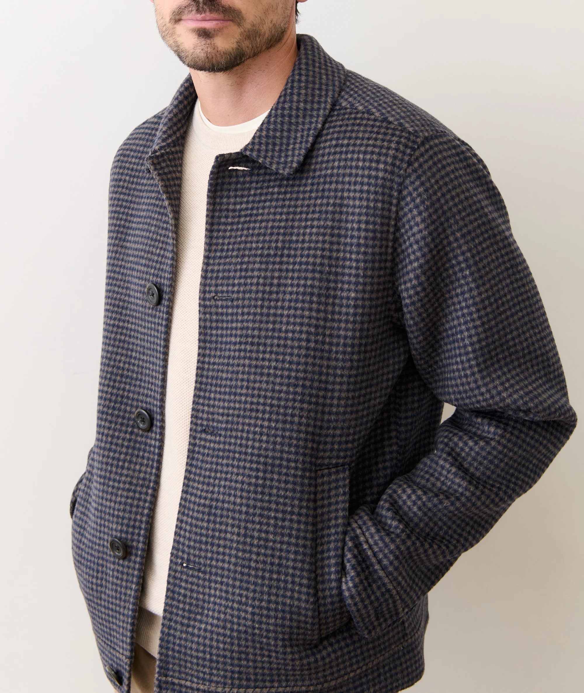 Luca Wool Jacket - Navy/Taupe Houndstooth