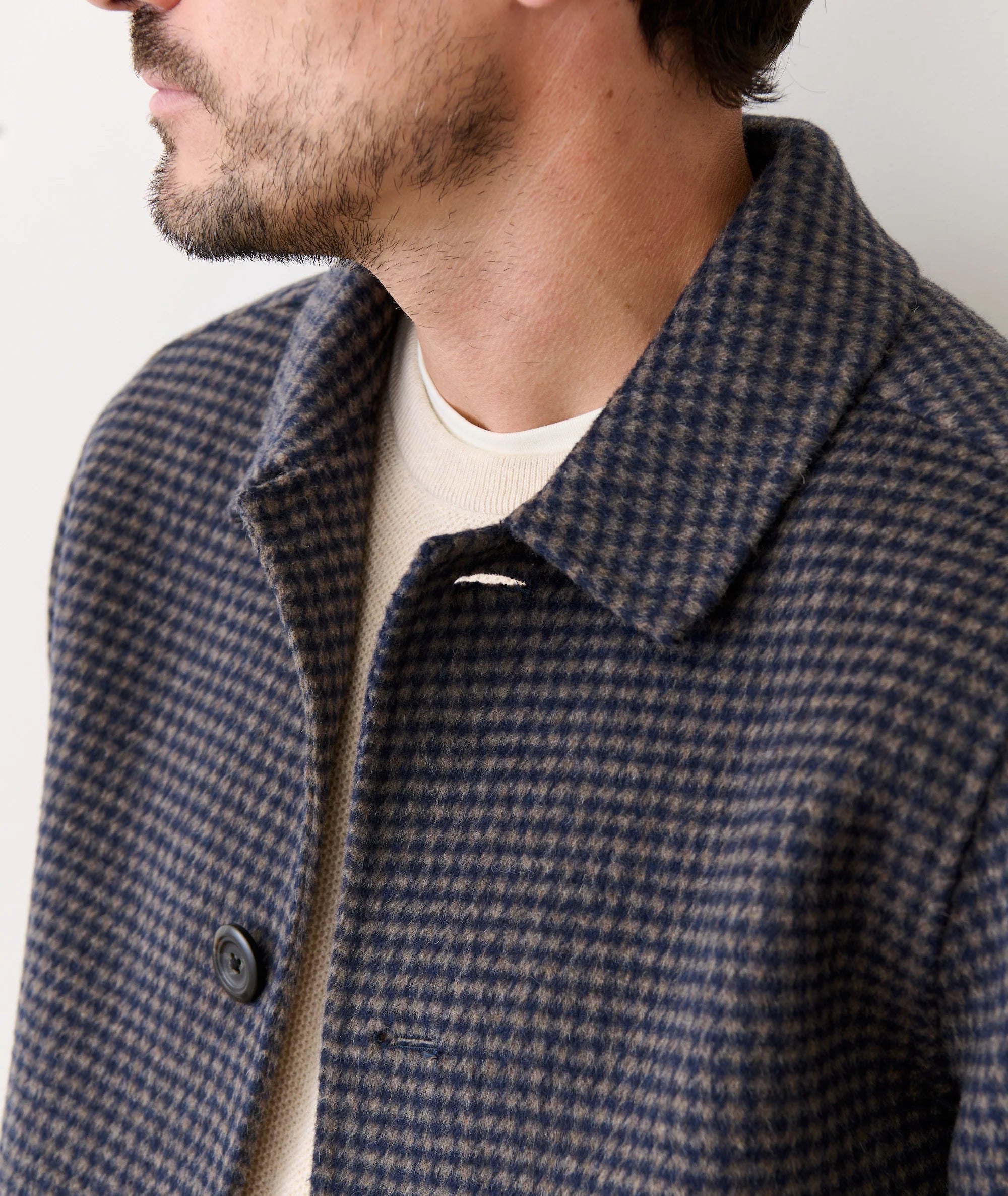 Luca Wool Jacket - Navy/Taupe Houndstooth