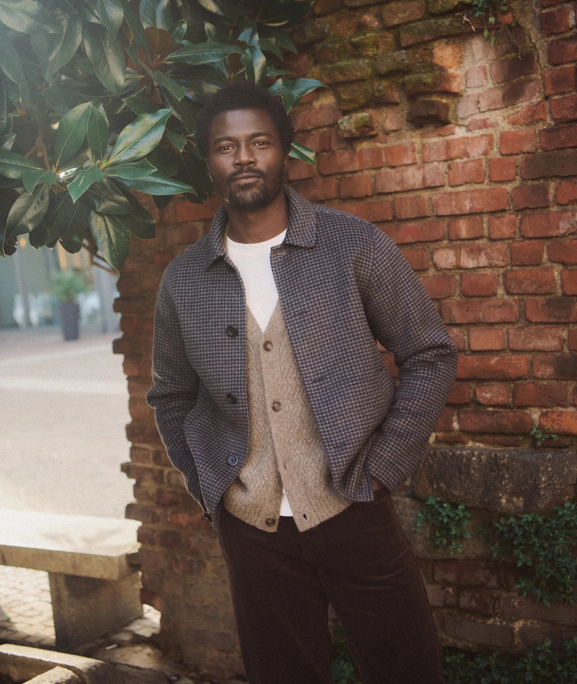 Luca Wool Jacket - Navy/Taupe Houndstooth