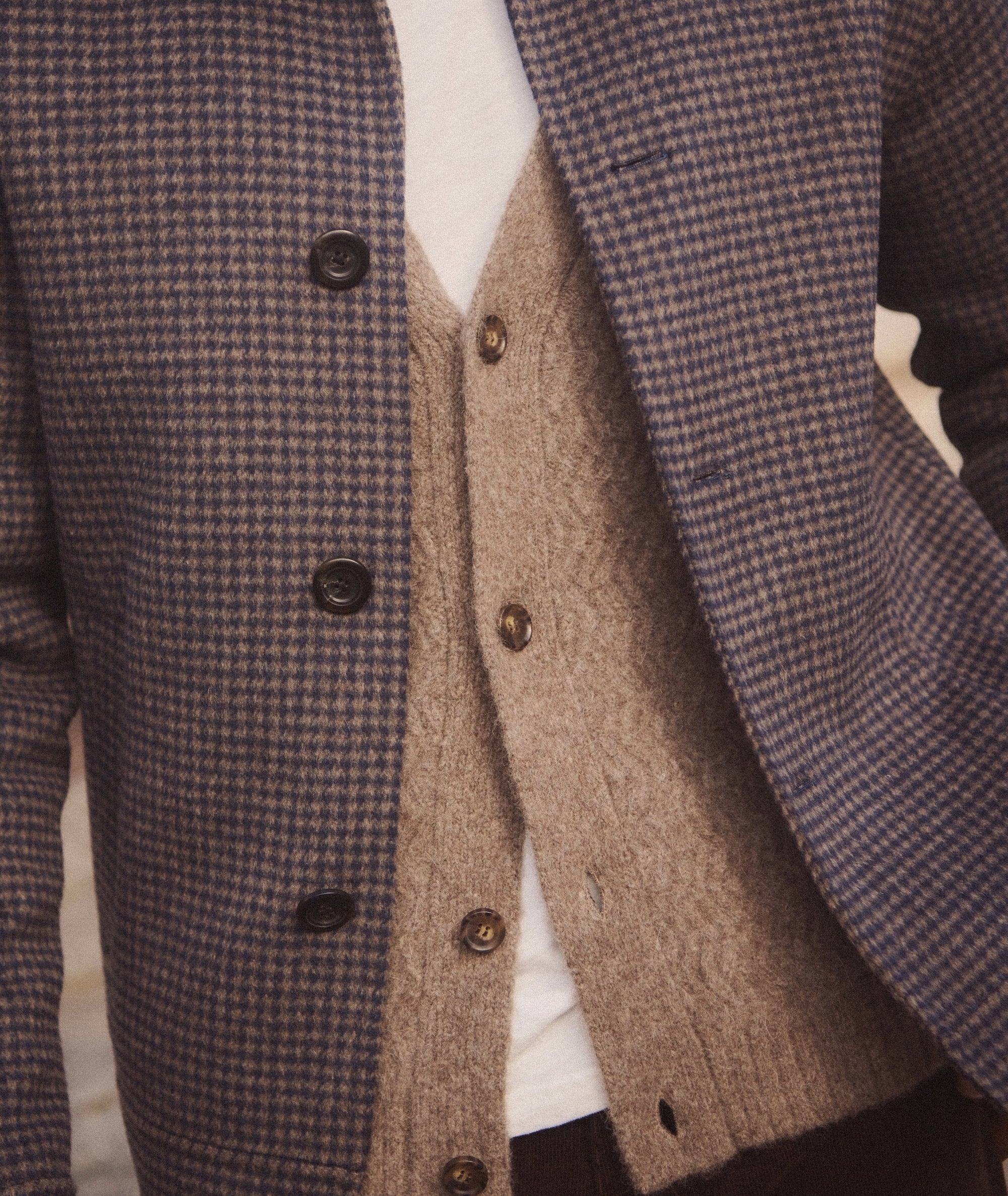 Luca Wool Jacket - Navy/Taupe Houndstooth