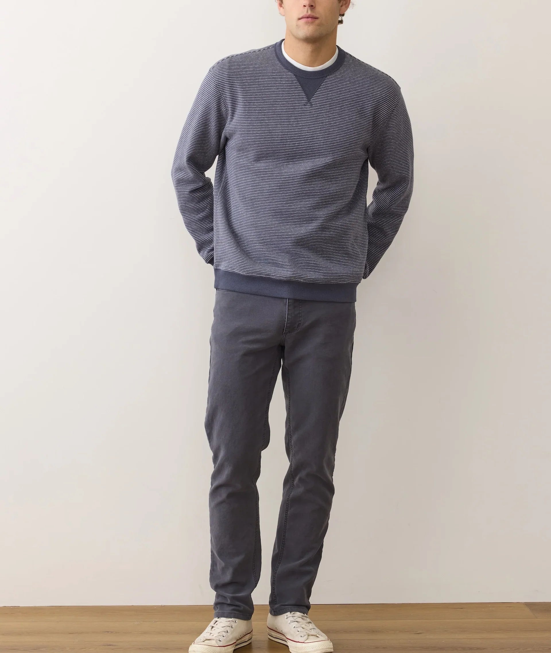 Cloud 9 Fleece Relaxed Crewneck - Navy Mini Stripe