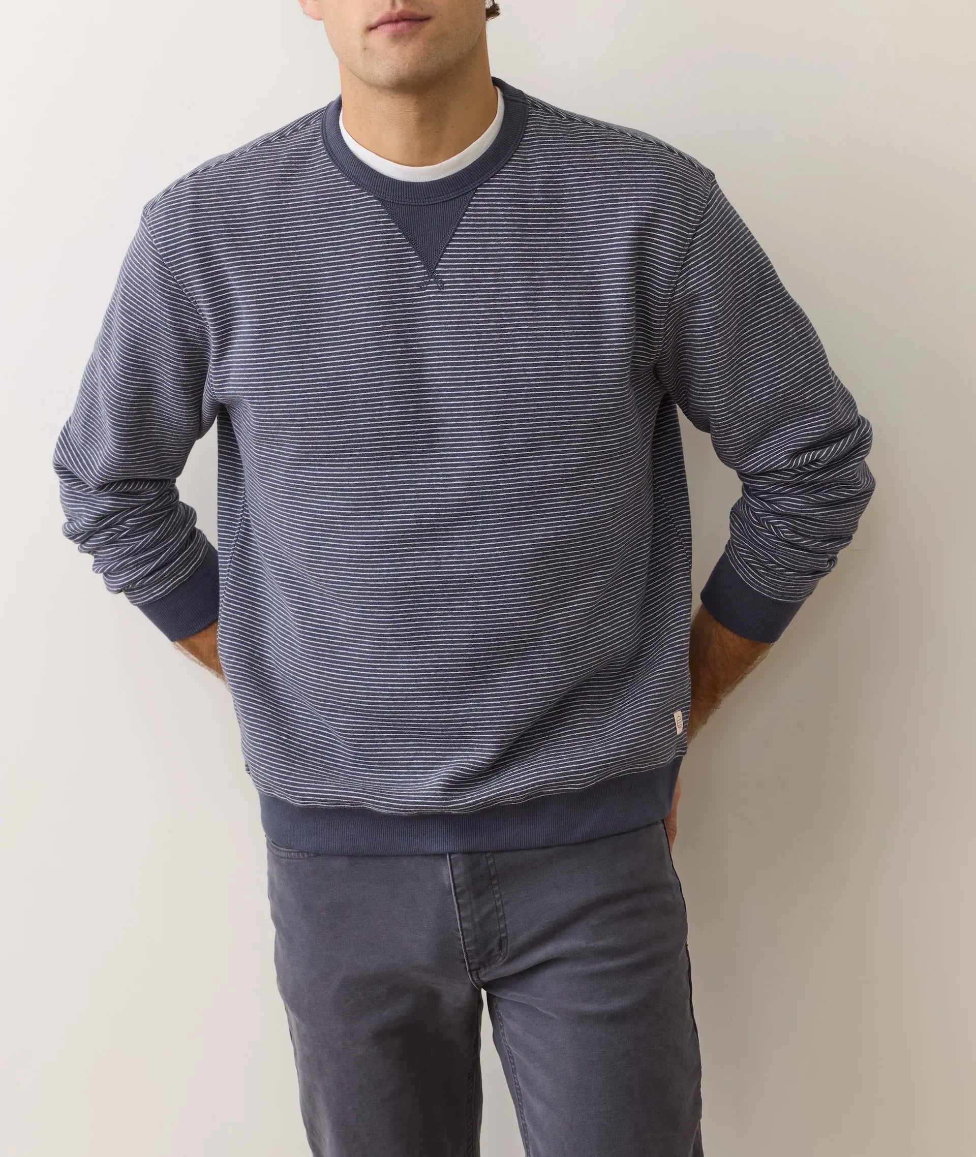 Cloud 9 Fleece Relaxed Crewneck - Navy Mini Stripe