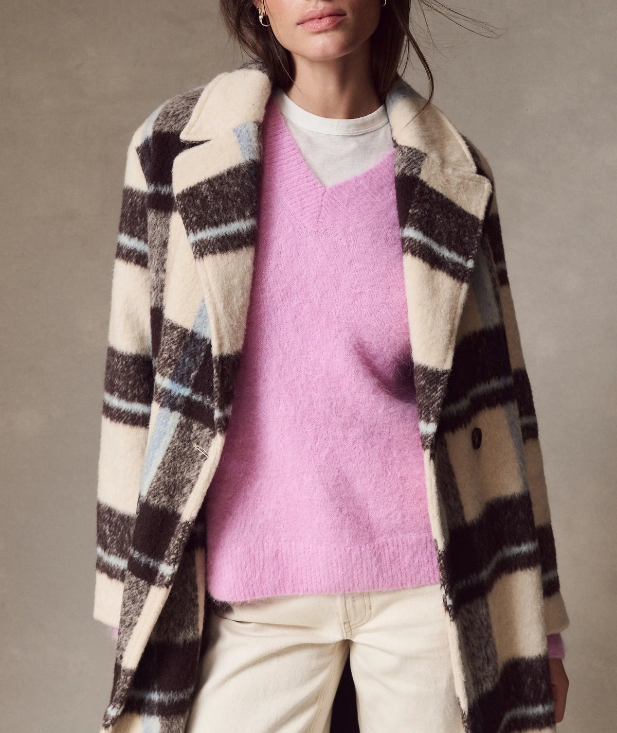 Aspen Coat - Ivory Java Plaid