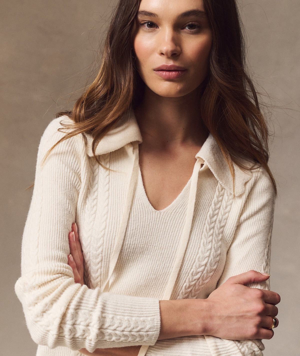 Ivy Cable Knit Polo - Ivory