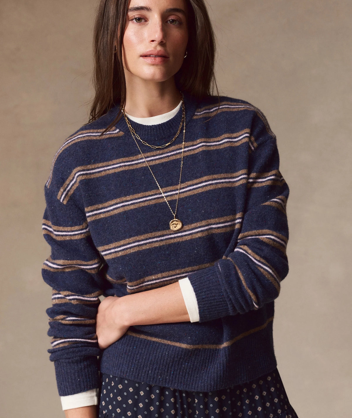 Coastal Merino Crewneck Sweater - Navy Stripe