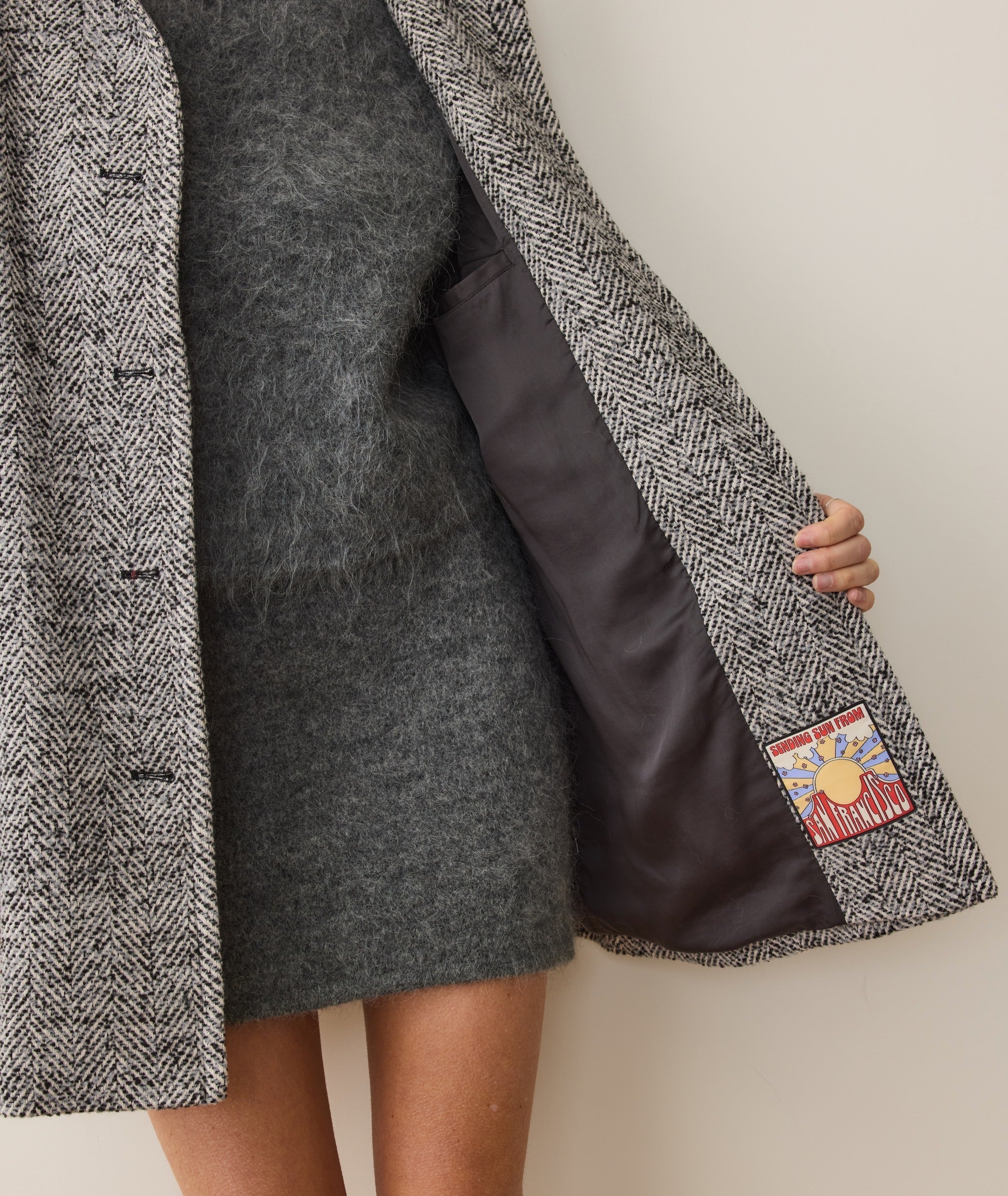 Stephanie Cocoon Coat - Black and White Herringbone