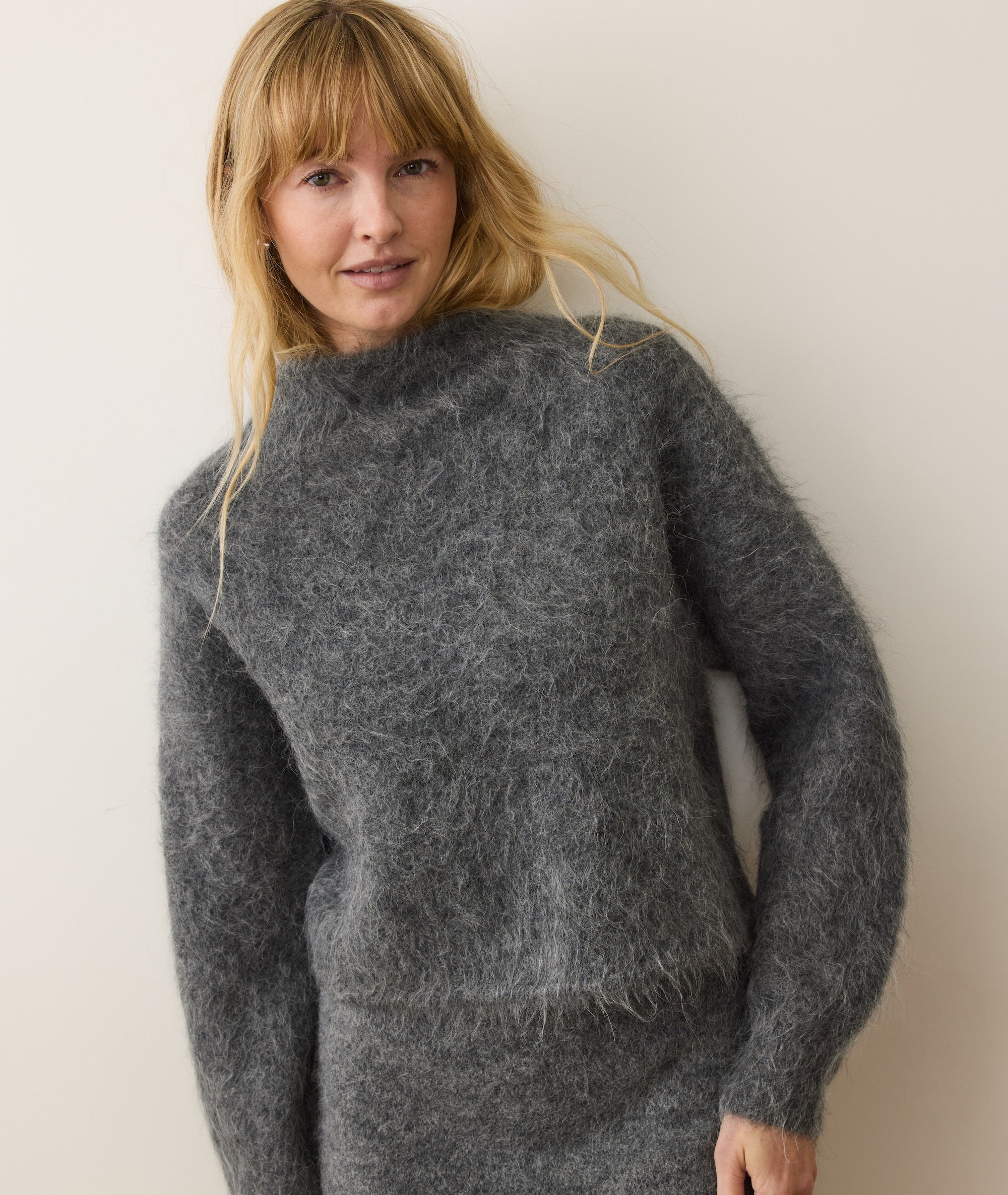 Suri Alpaca Mock Neck Sweater - Charcoal