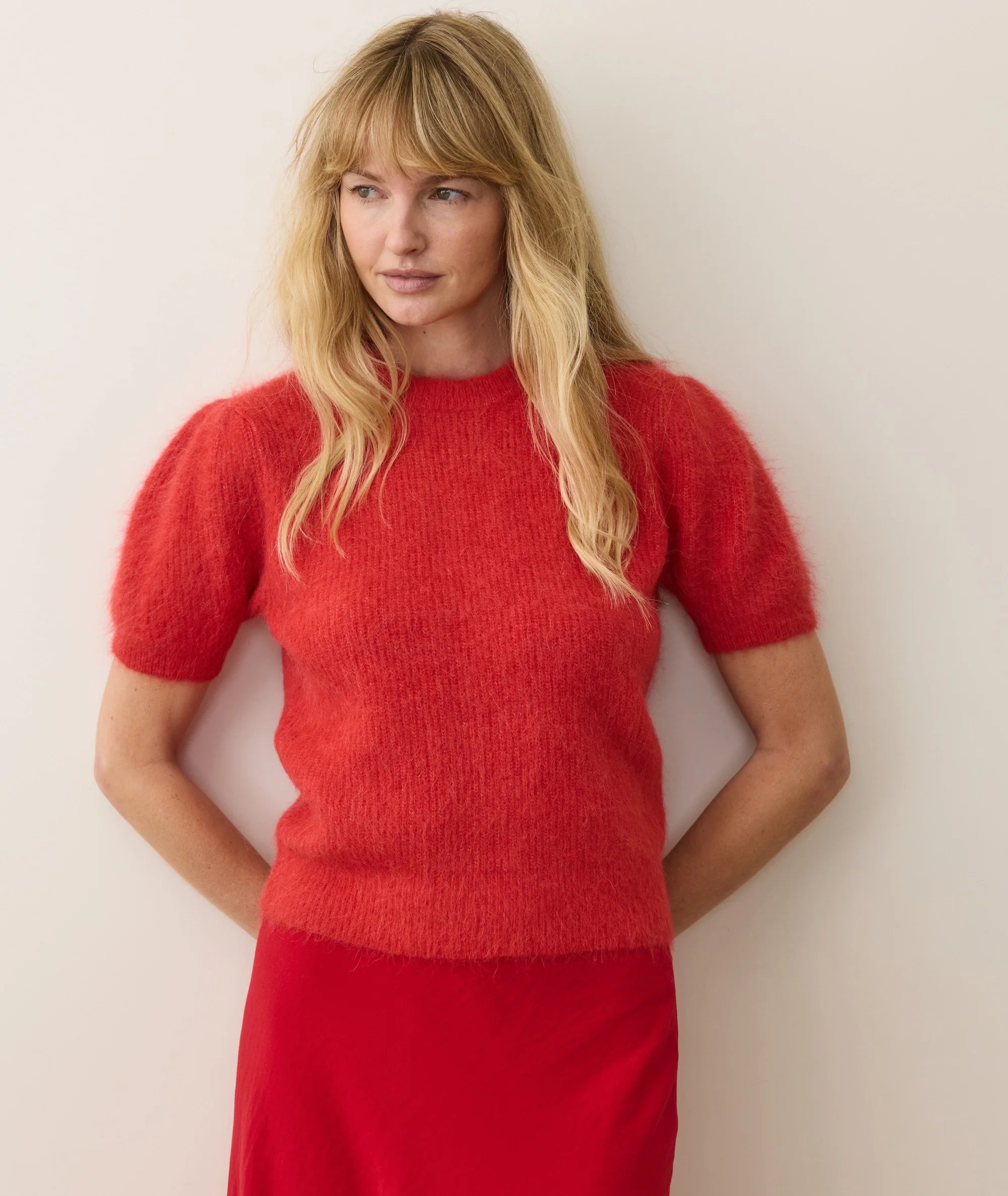 Suri Alpaca Puff Sleeve Sweater - Cherry Red