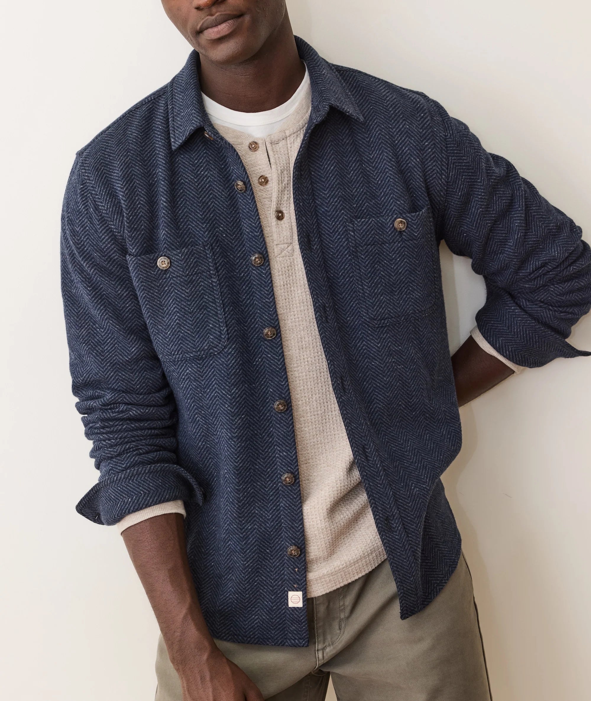 Pacifica Stretch Twill Overshirt - Navy Herringbone
