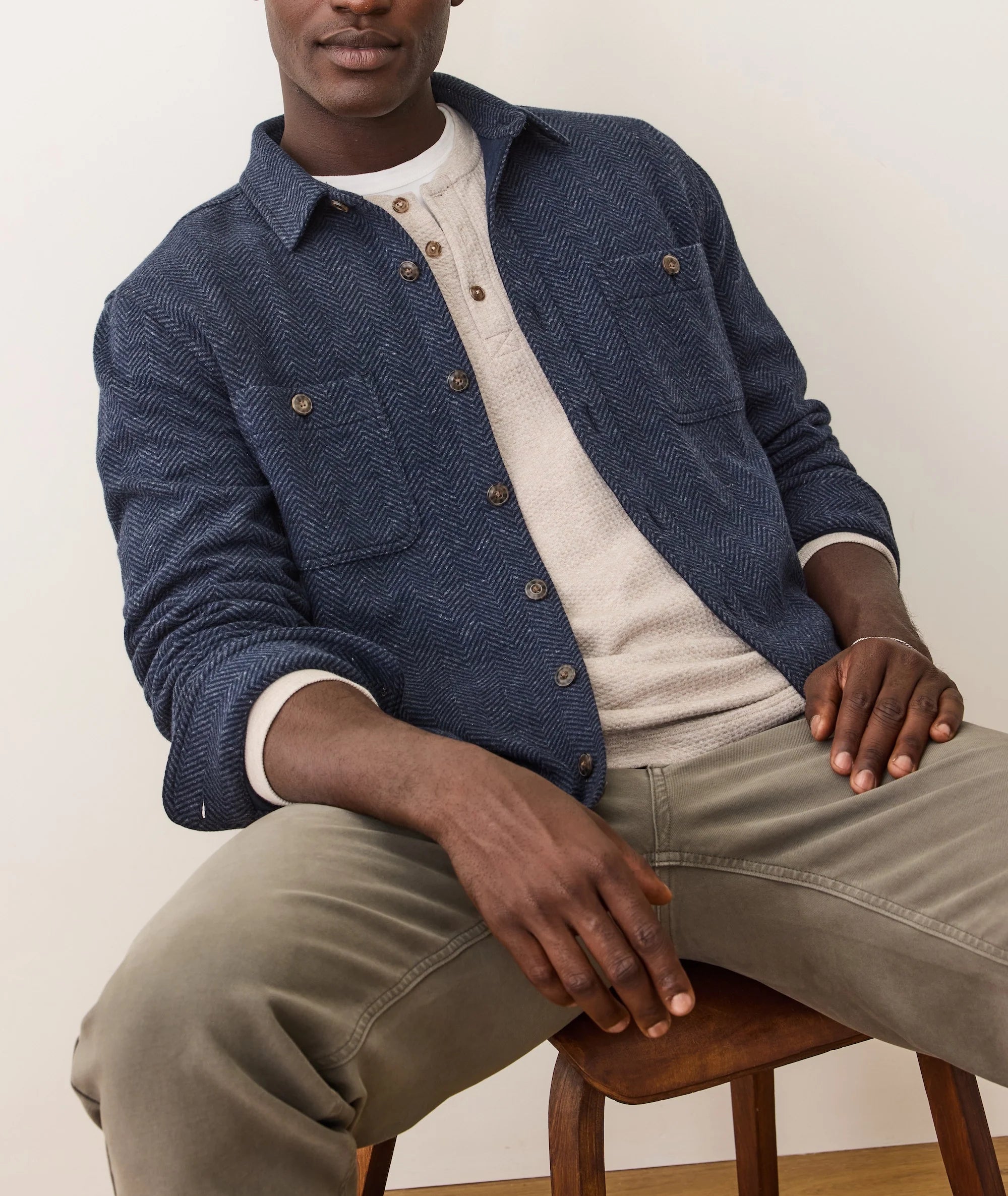 Pacifica Stretch Twill Overshirt - Navy Herringbone