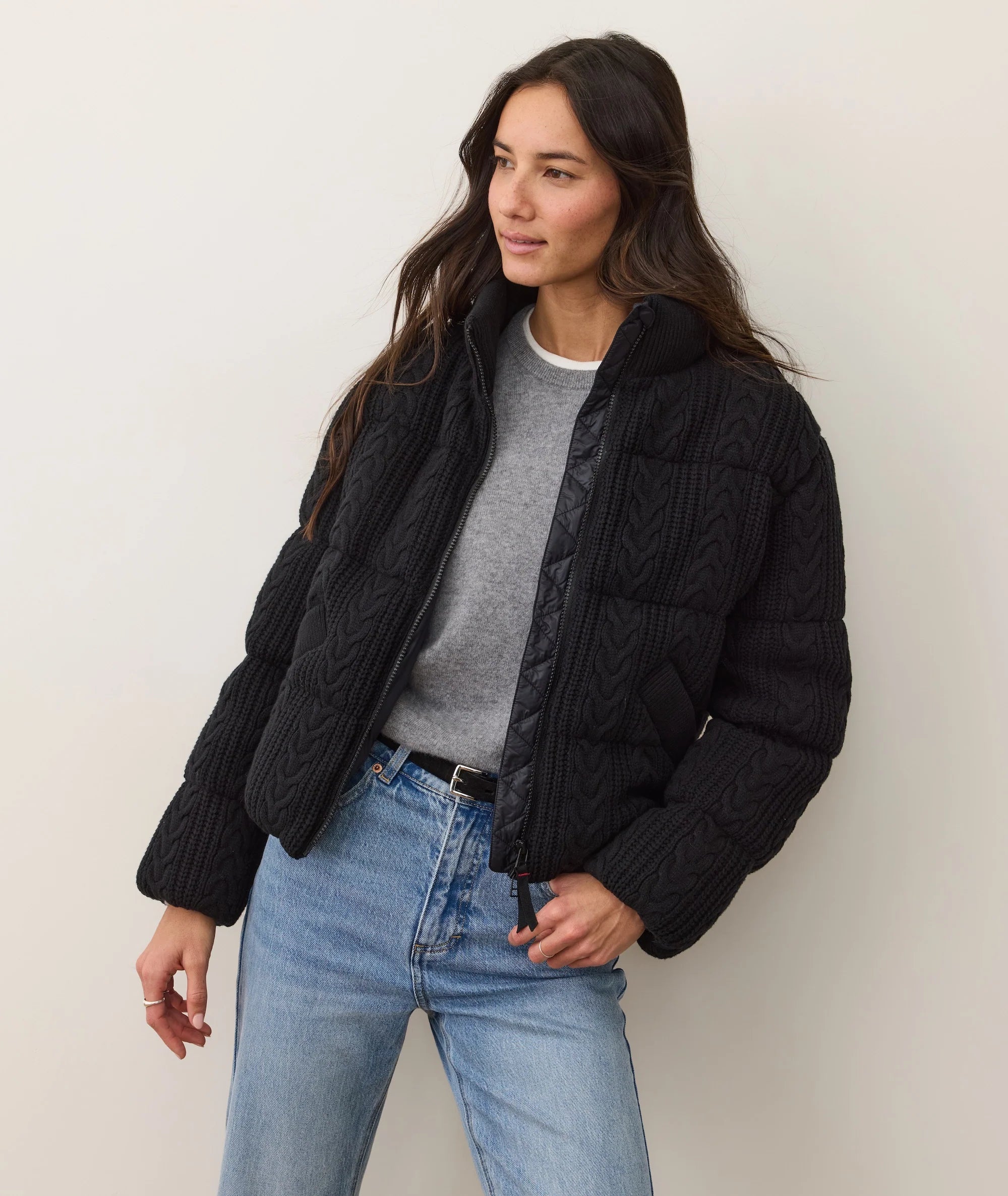 Alba Cable Knit Puffer - Black