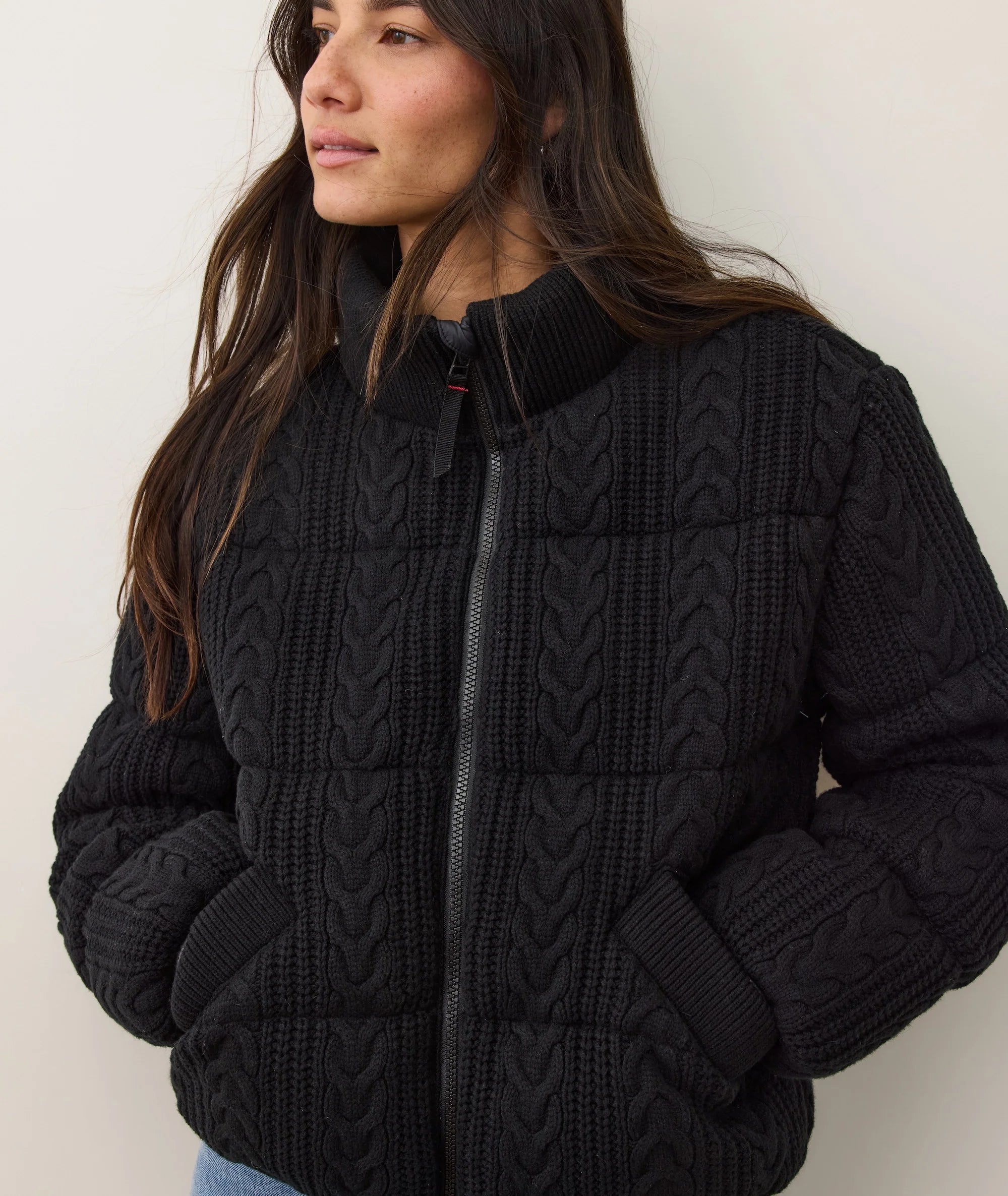 Alba Cable Knit Puffer - Black