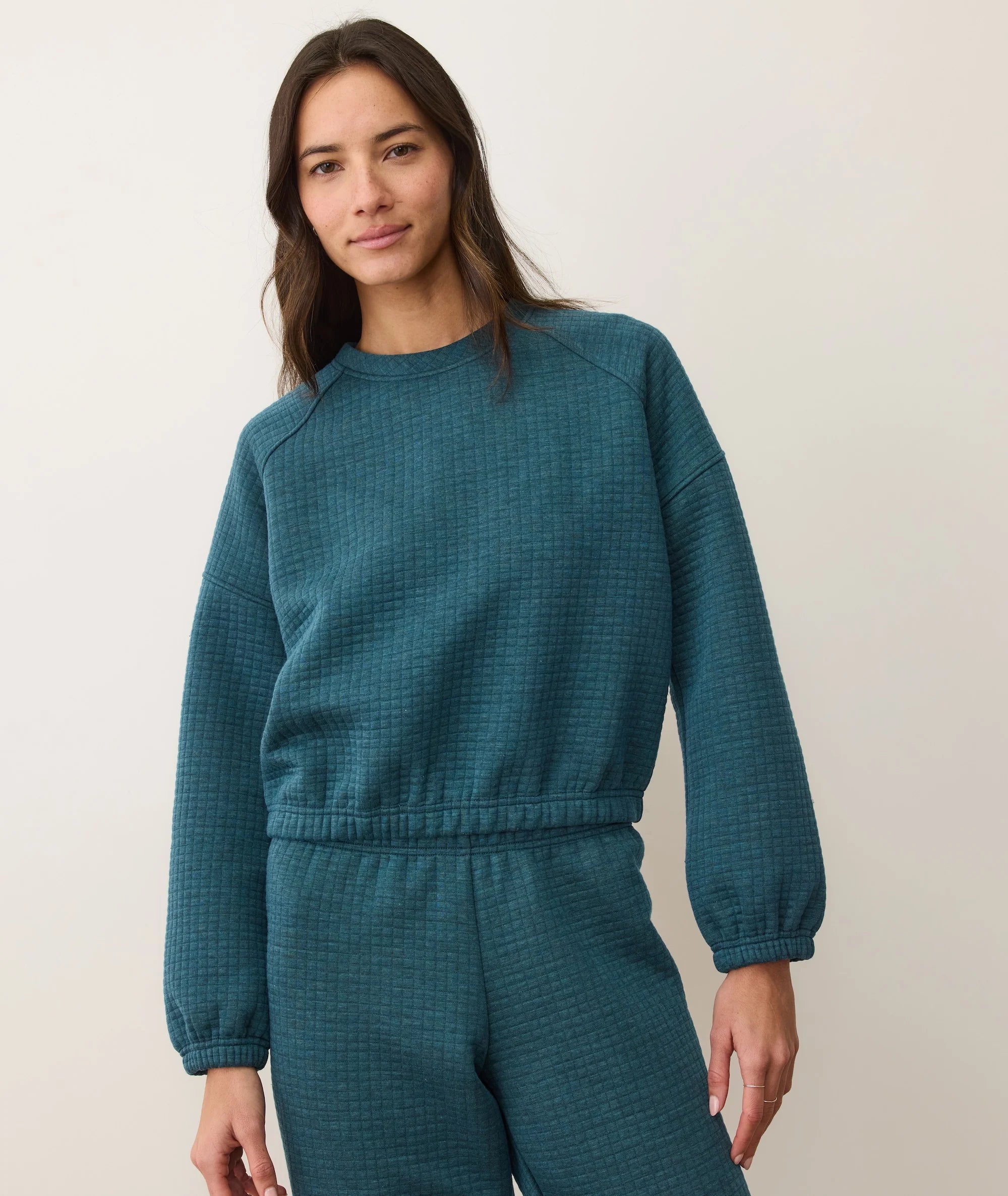 Corbet Quilted Crewneck - Dark Teal Heather