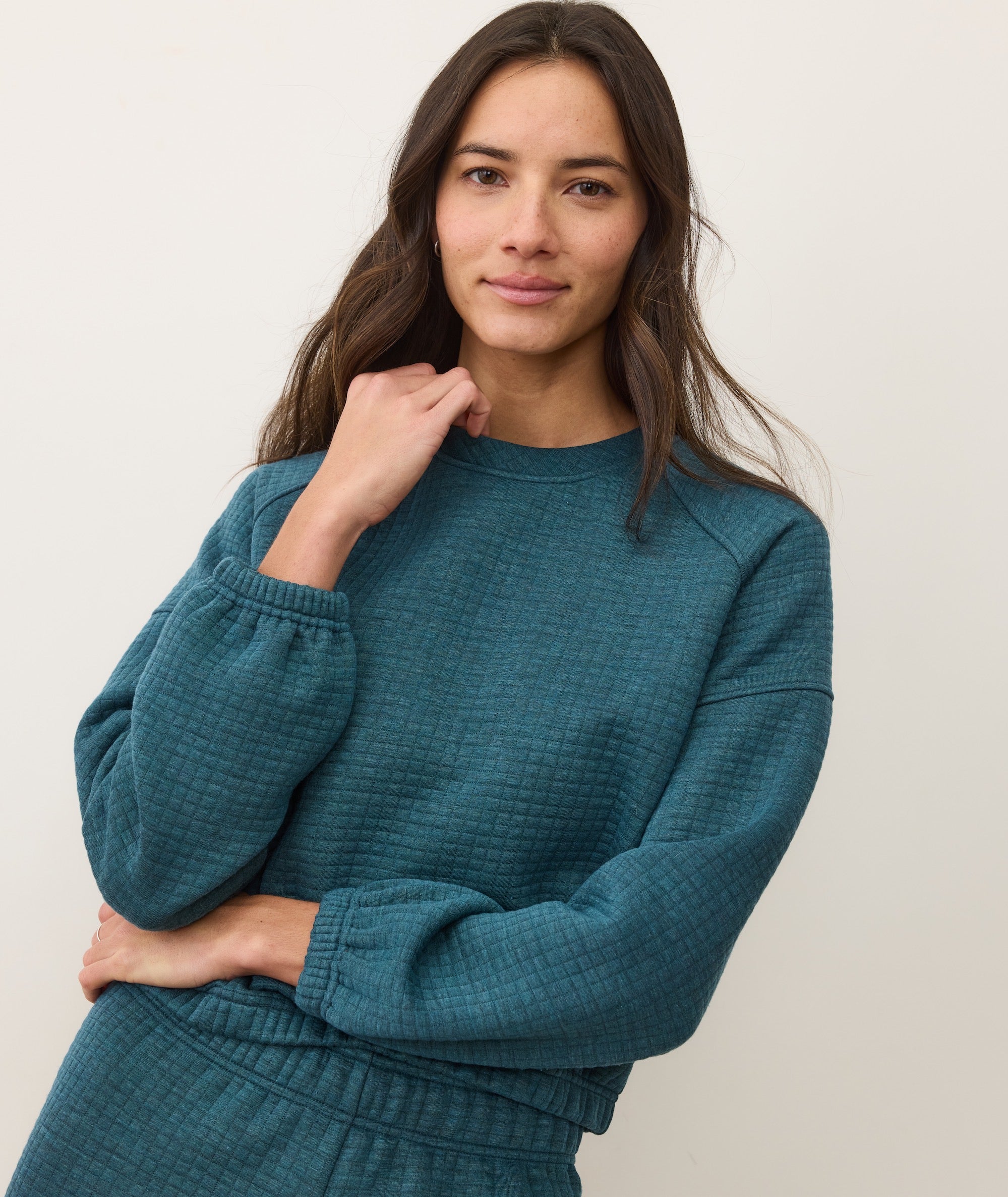 Corbet Quilted Crewneck - Dark Teal Heather