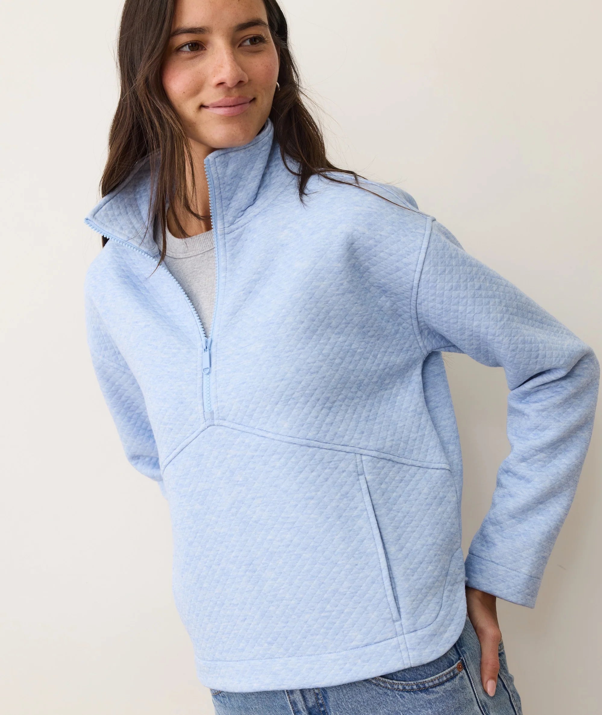 Corbet Quilted Half Zip - Soft Chambray