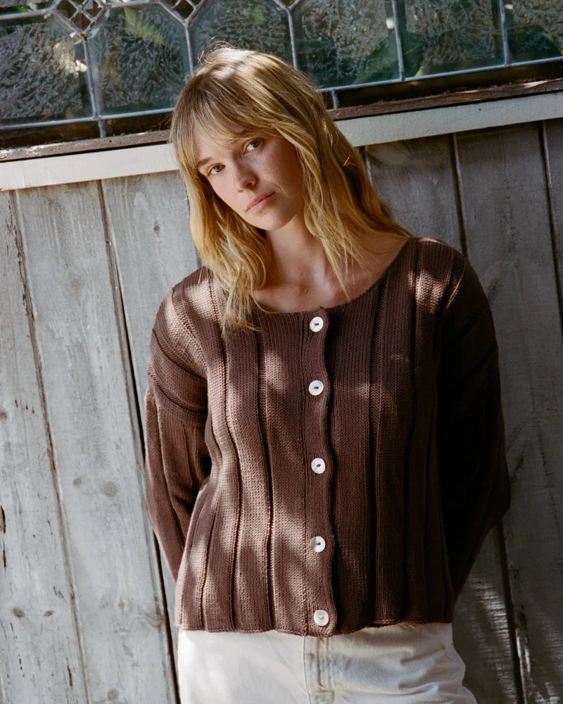 Anne Ribbed Knit Cardigan - Chocolate