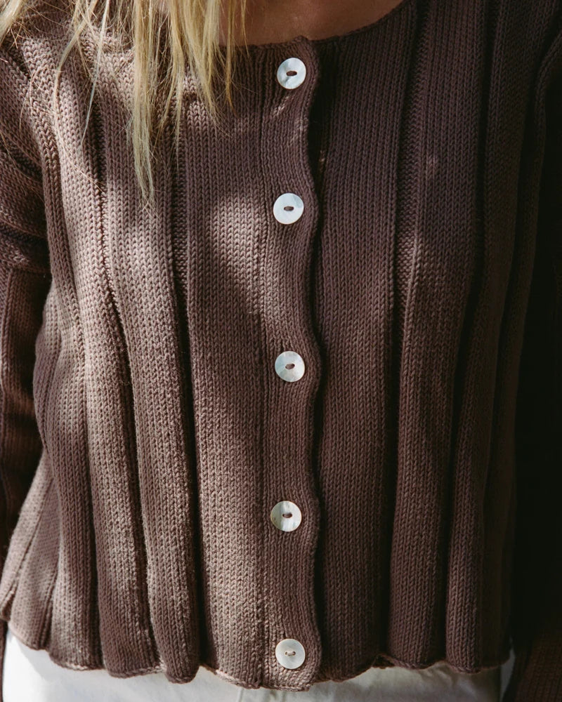 Anne Ribbed Knit Cardigan - Chocolate
