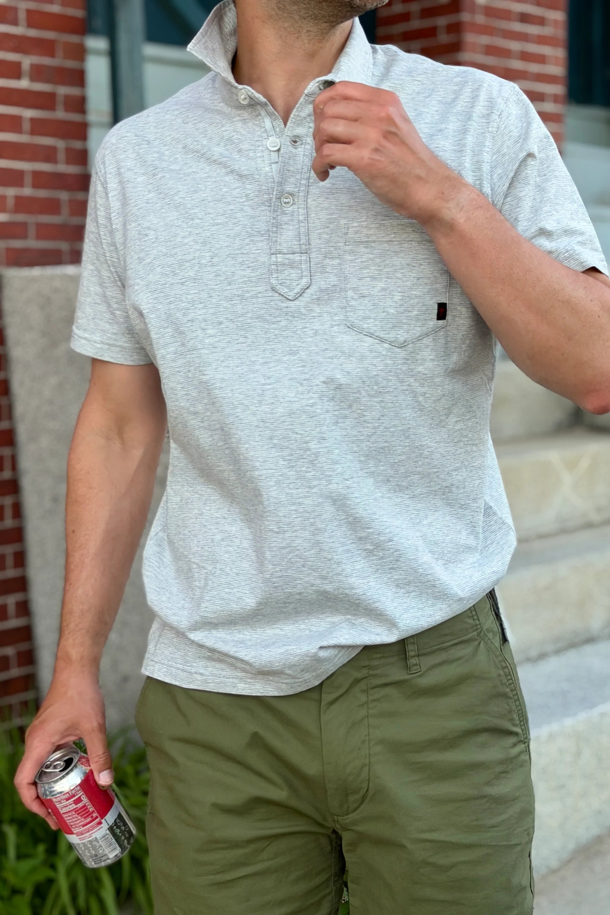 Fineline Jersey Polo - Dark Grey/White