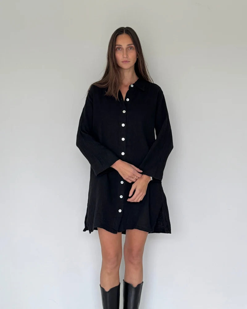 Short Shell Shirt Dress - Black