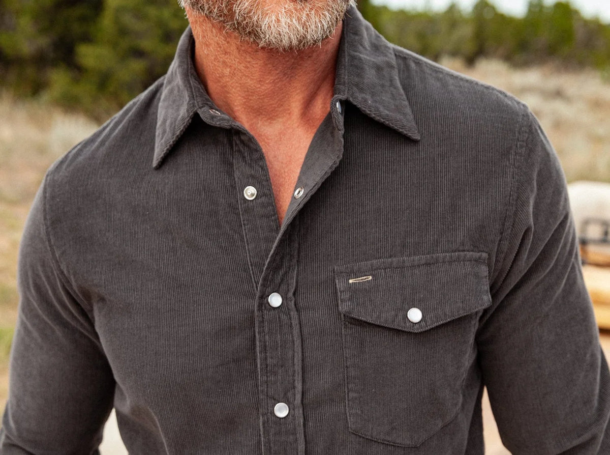 Corduroy Pearl Snap - Charcoal