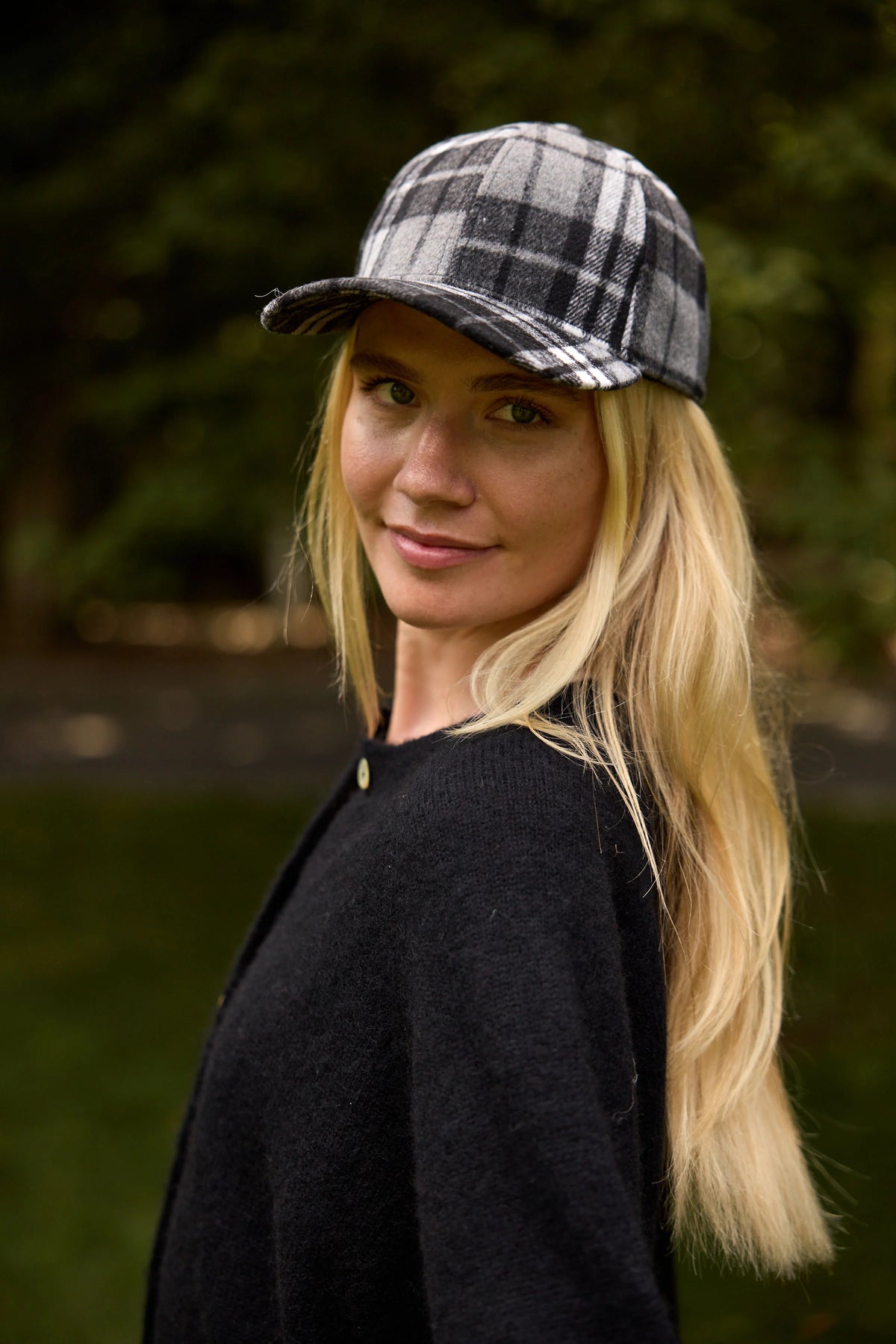 Plaid Check Cap - Black