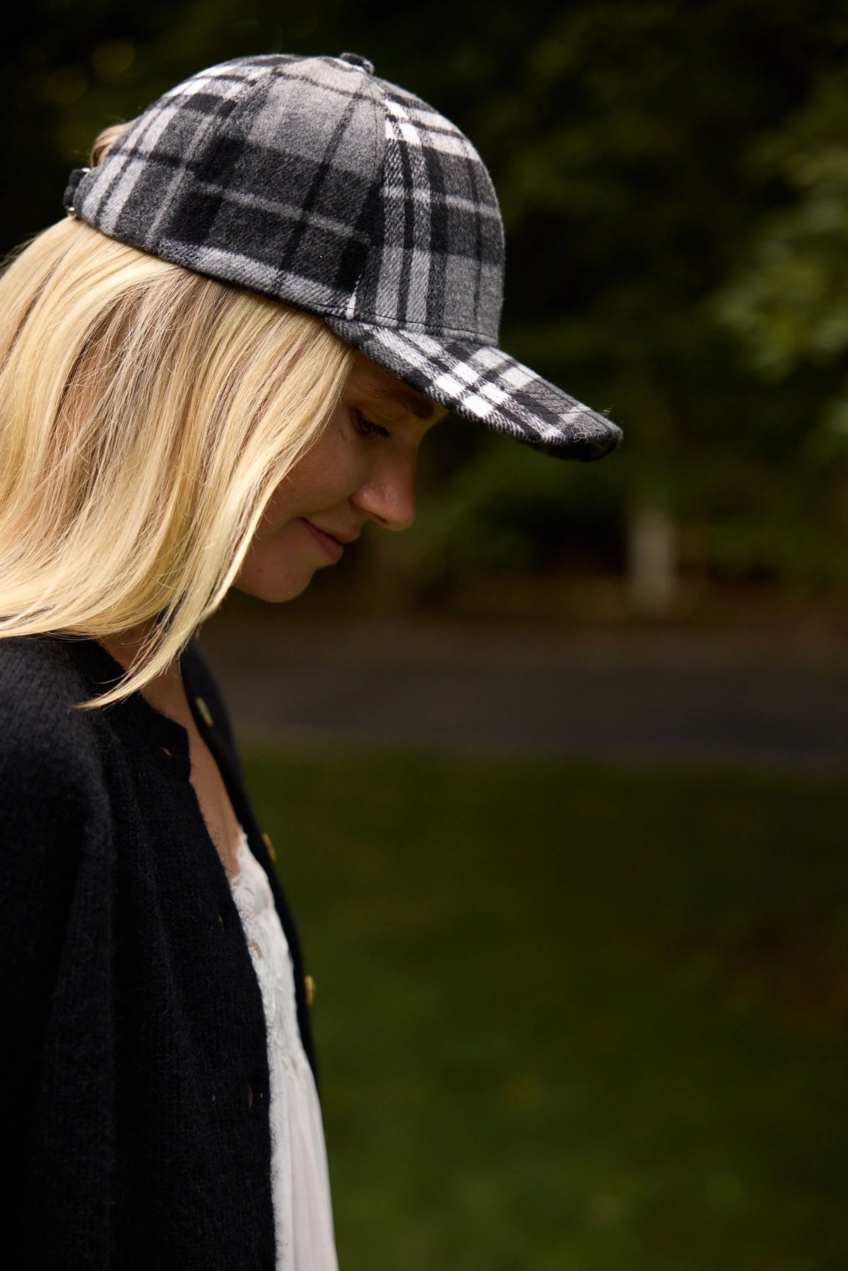 Plaid Check Cap - Black