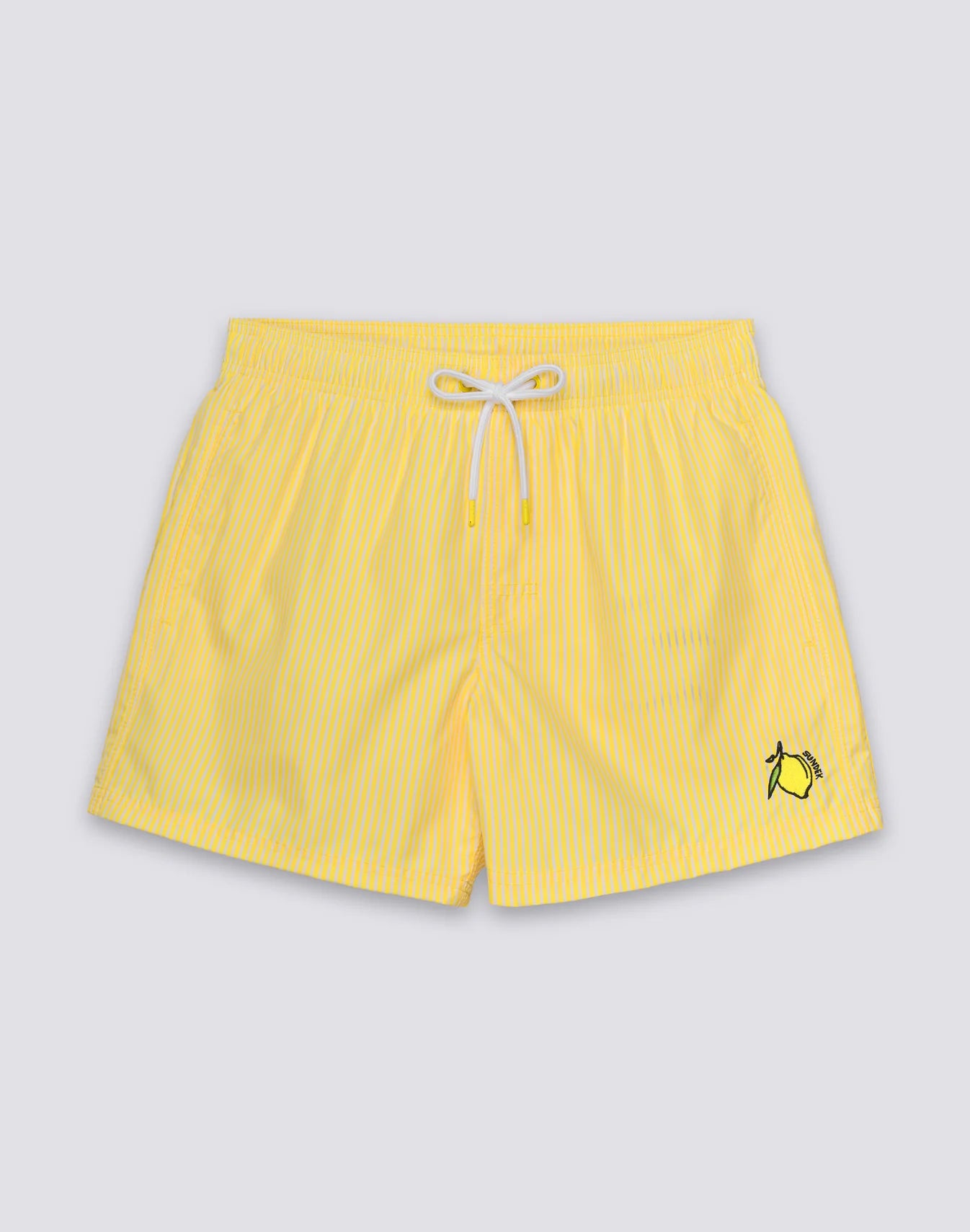 Short-Length Swimwear with Elasticated Waist Repreve® Recycled Polyester with Juicy Stripe Print and Fruit Embroidery - Summer Yellow