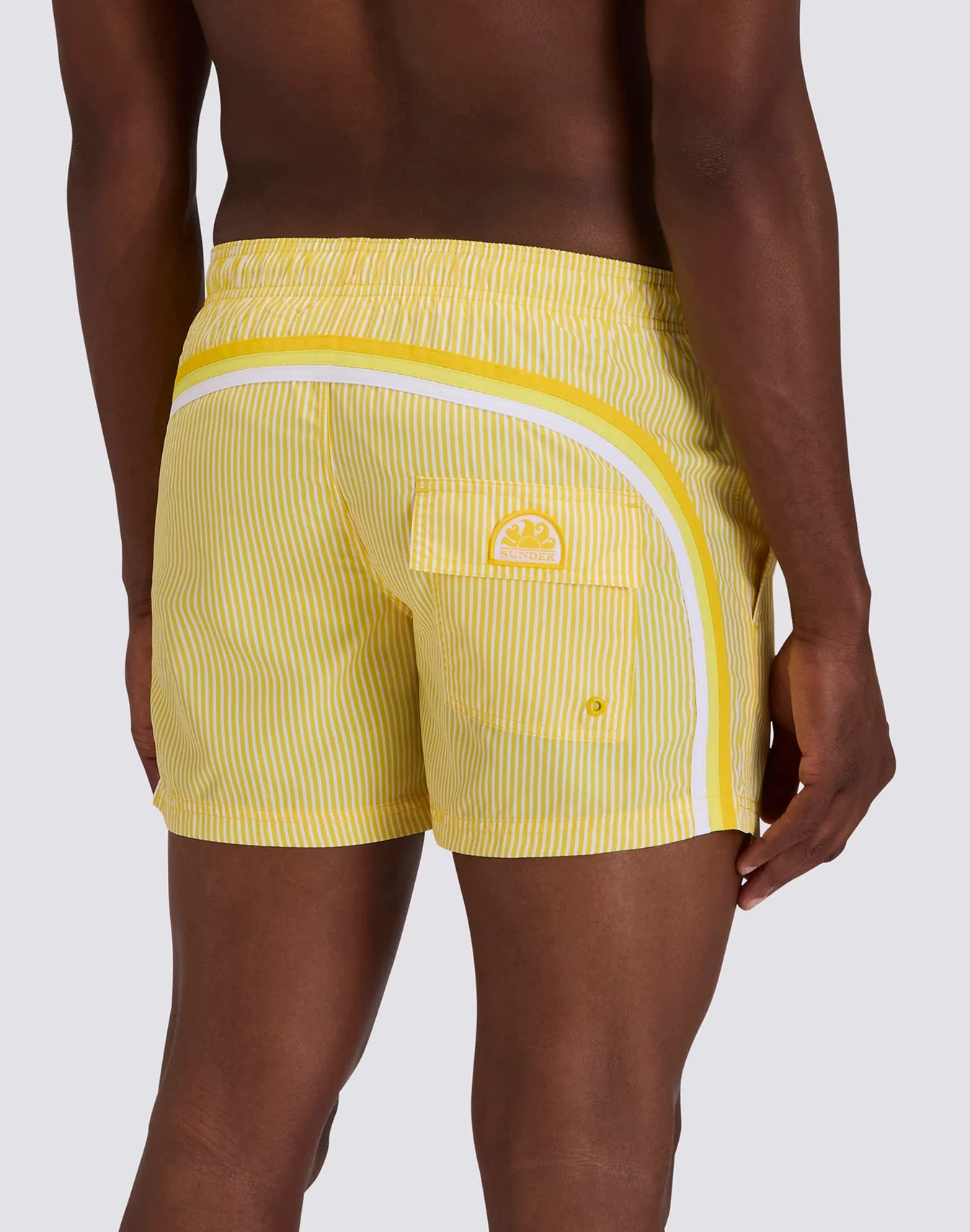 Short-Length Swimwear with Elasticated Waist Repreve® Recycled Polyester with Juicy Stripe Print and Fruit Embroidery - Summer Yellow