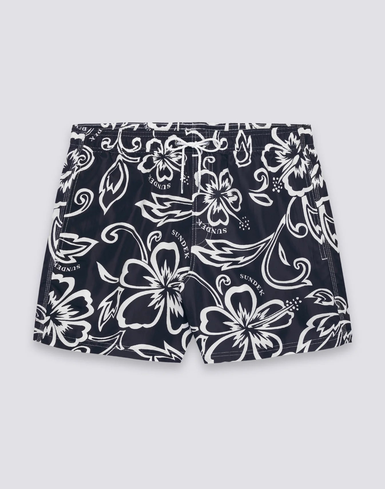 Men's Short Swimsuit with Elastic Waist and Archive Hibiscus Print SK23 - Vintage Dark Navy