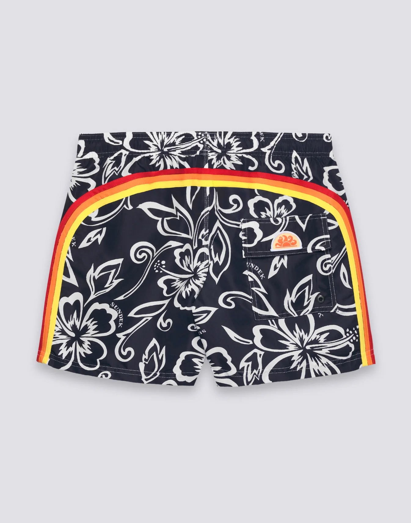 Men's Short Swimsuit with Elastic Waist and Archive Hibiscus Print SK23 - Vintage Dark Navy