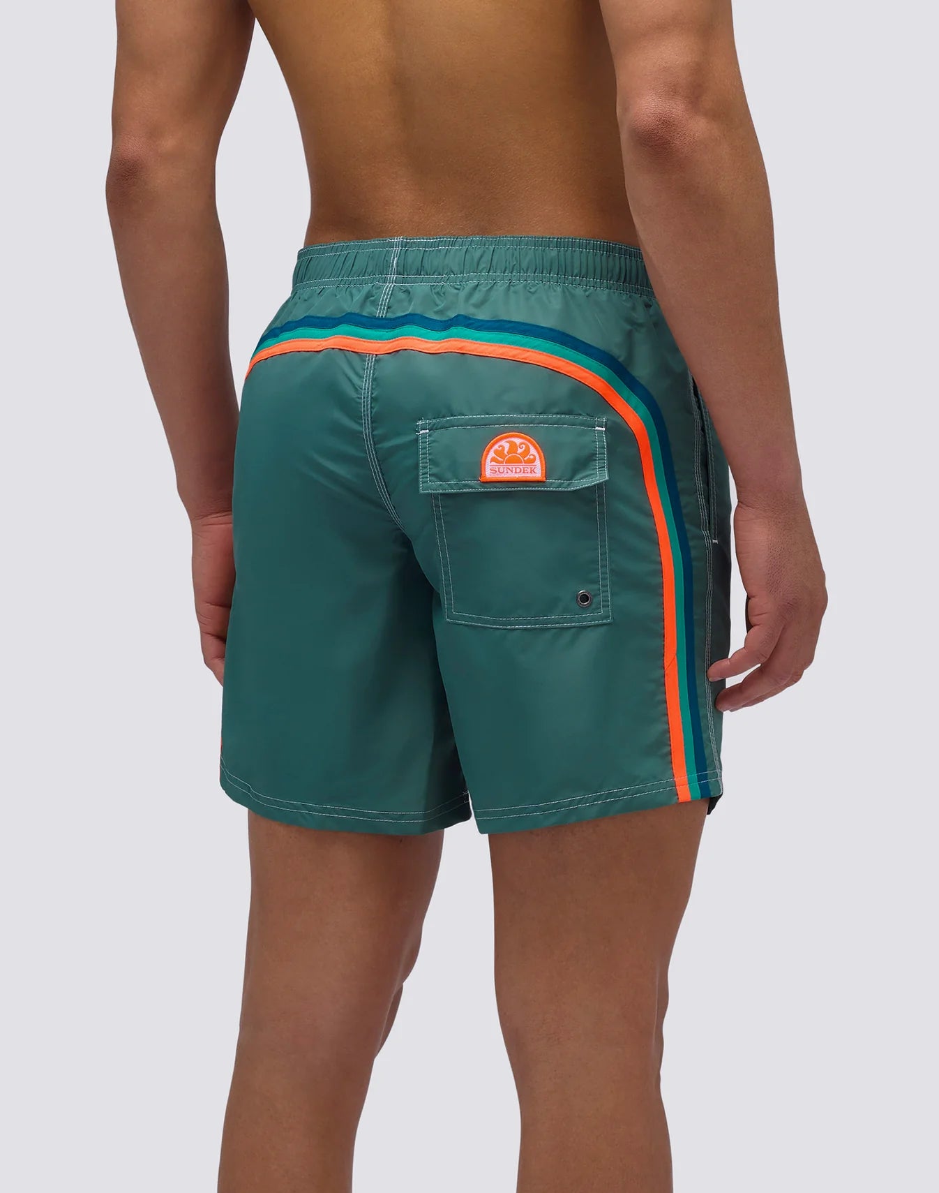 Iconic Taffeta Stretch Waist Mid Length Swim Shorts - Camo Green