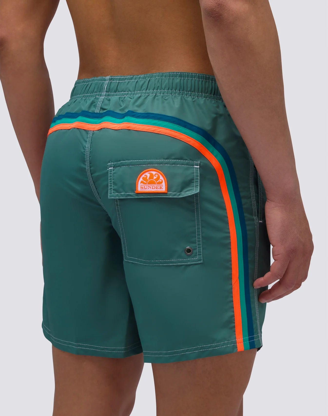Iconic Taffeta Stretch Waist Mid Length Swim Shorts - Camo Green