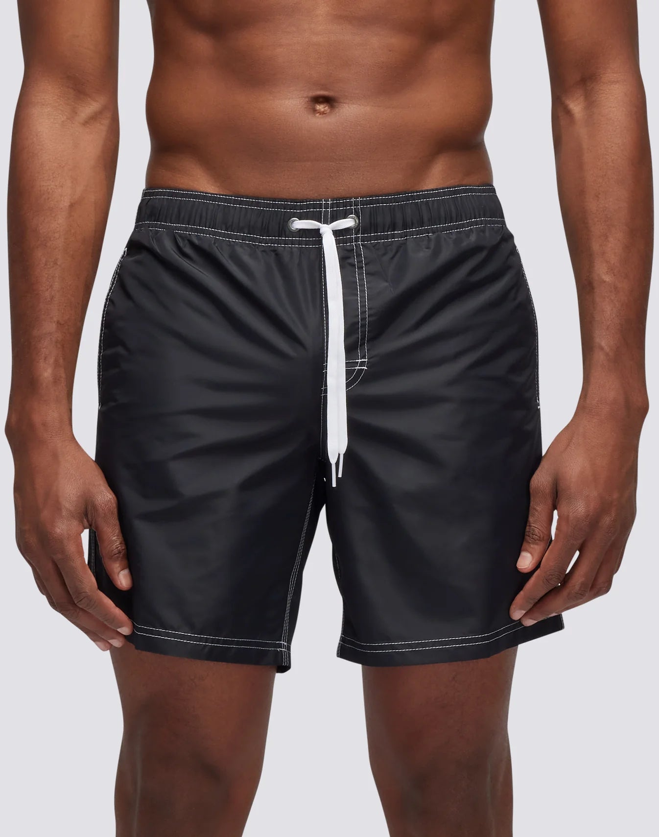 Iconic Taffeta Stretch Waist Mid Length Swim Shorts - Black