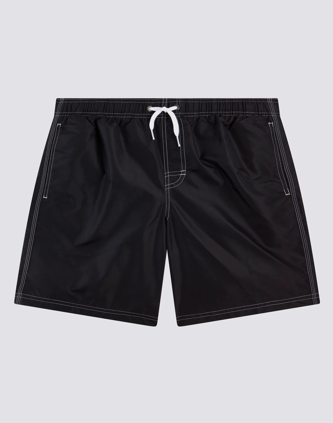 Iconic Taffeta Stretch Waist Mid Length Swim Shorts - Black