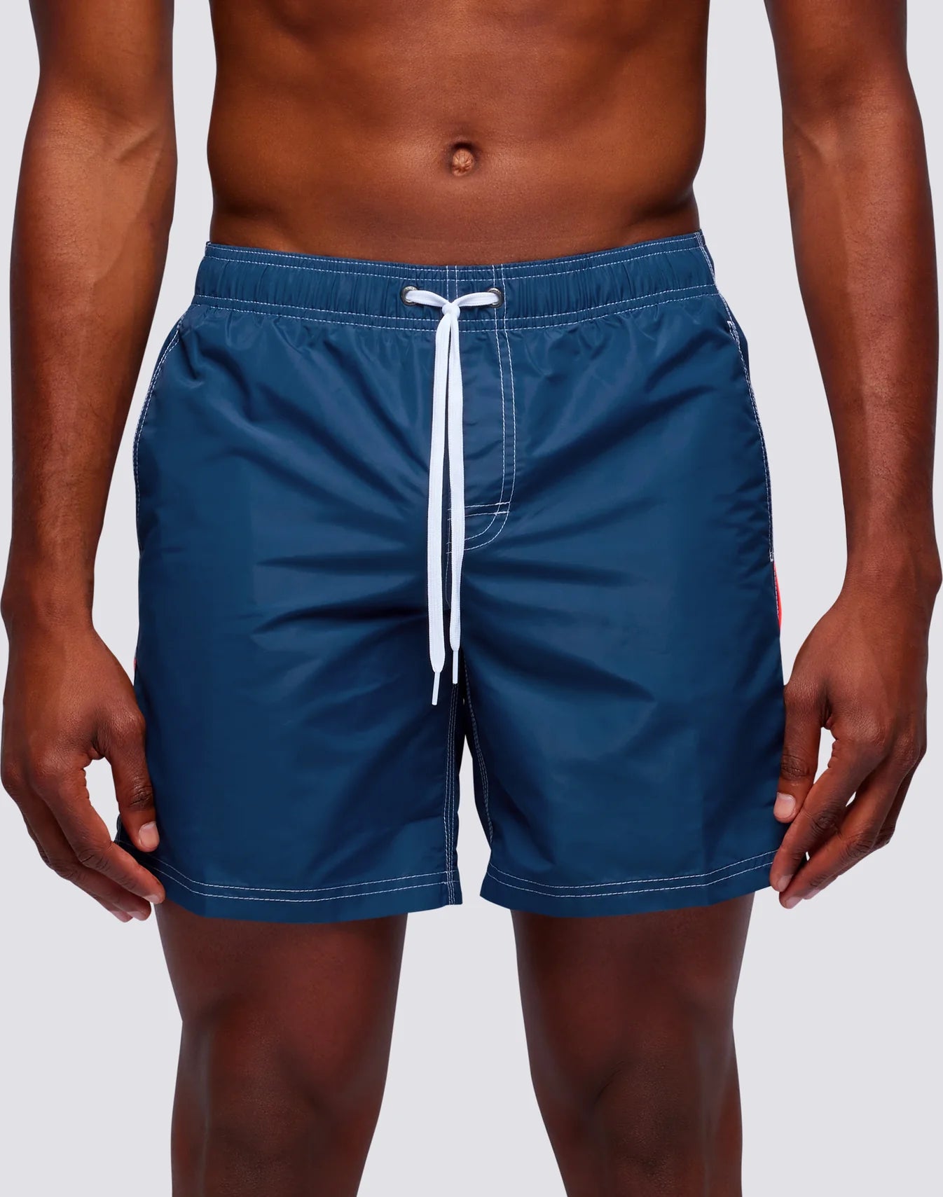 Iconic Taffeta Stretch Waist Mid Length Swim Shorts - Navy