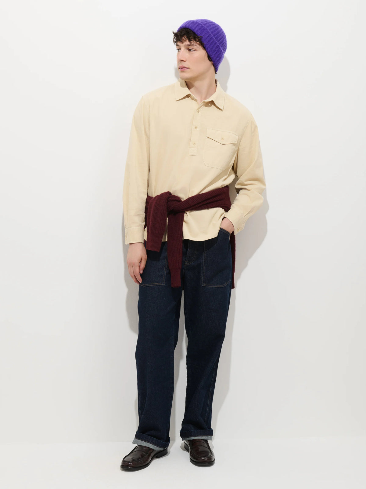 Carter Popover in Fine Wale Corduroy - Light Putty